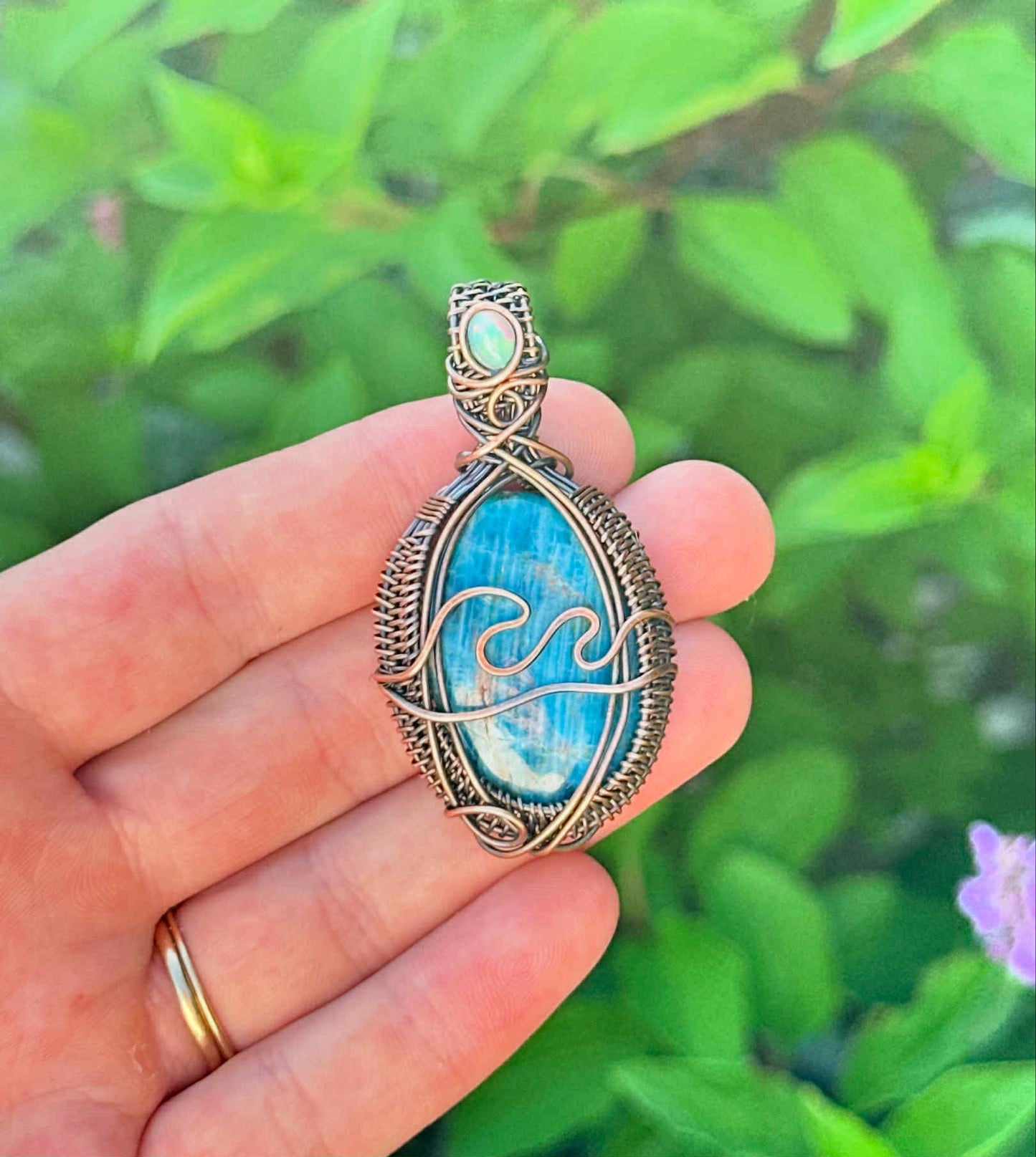 Wave Apatite Crystal Copper Pendant