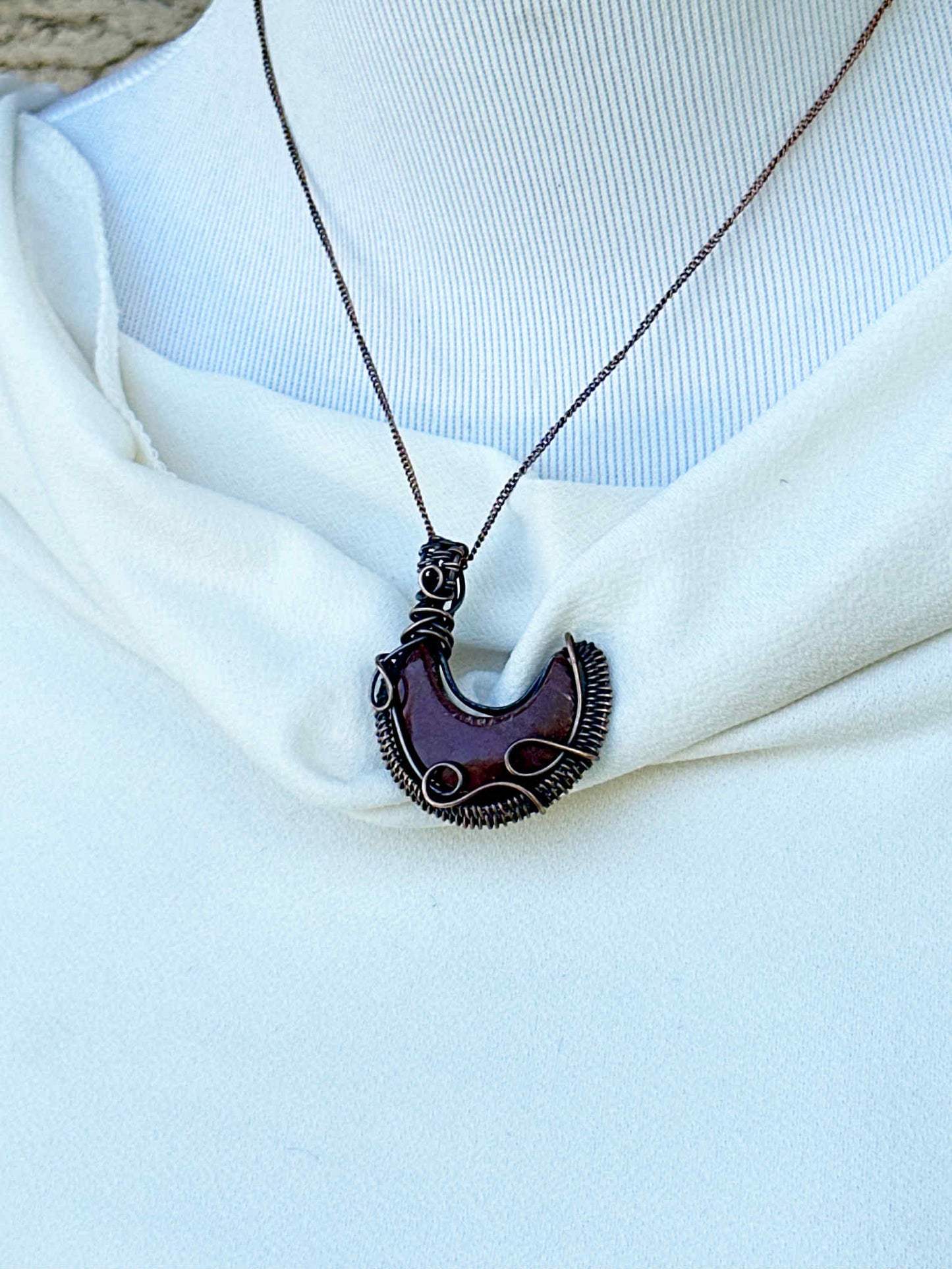 Crescent Moon Jasper Crystal Copper Pendant