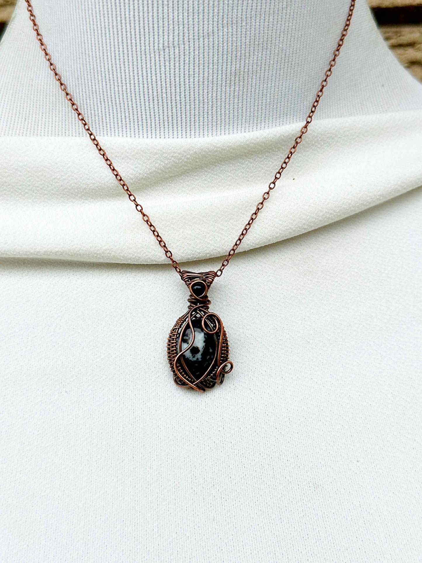 Mini Zebra Jasper & Black Onyx Accent Crystal Copper Pendant