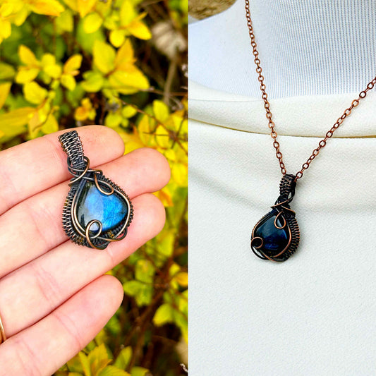 Mini Labradorite Crystal Copper Pendant