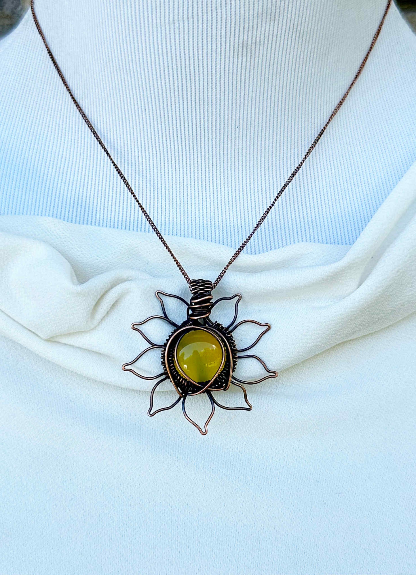 Sun Yellow Onyx Crystal Copper Pendant