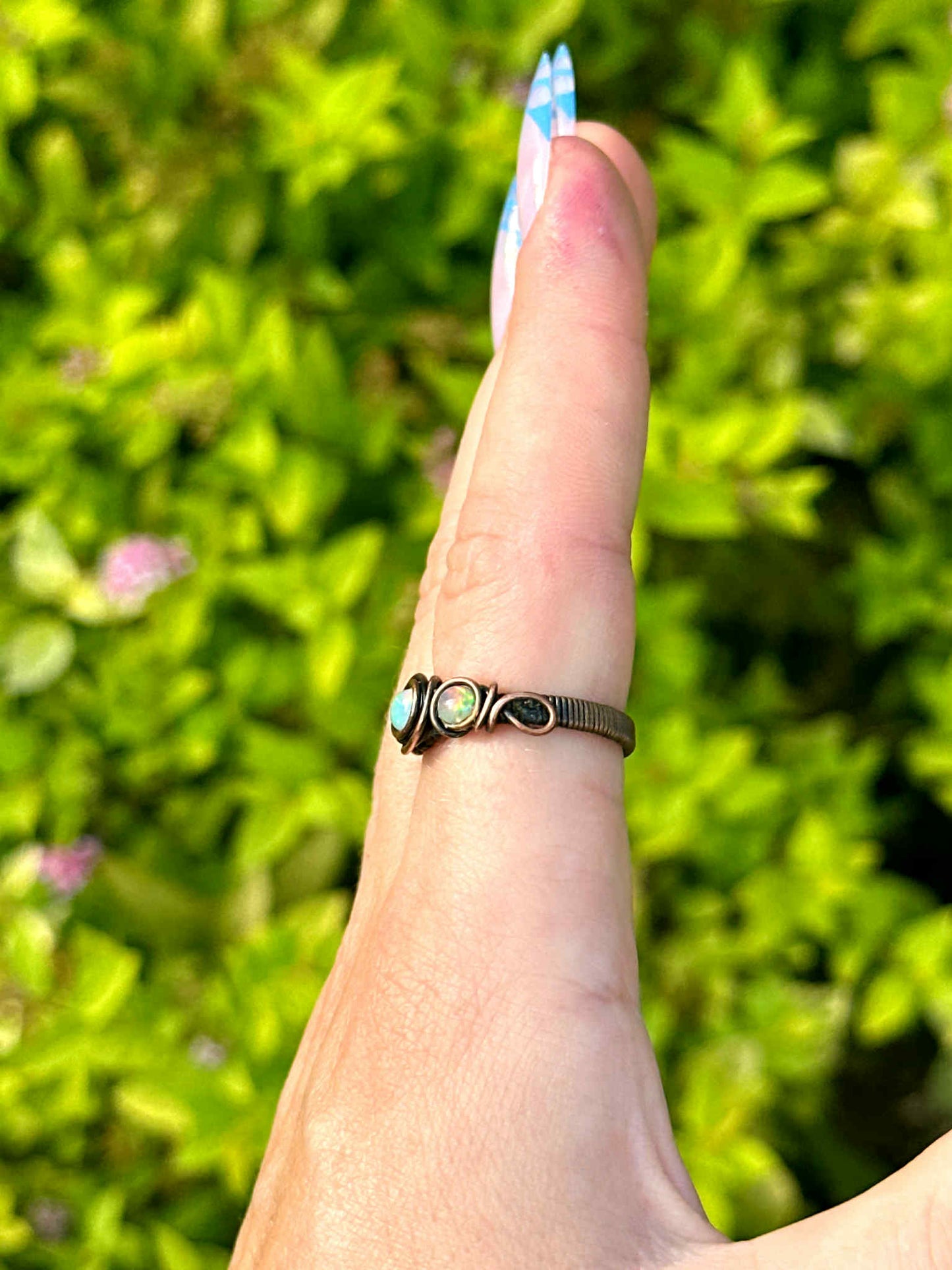 Triple Opal Aqua Mist Copper Ring *Size 7.5*