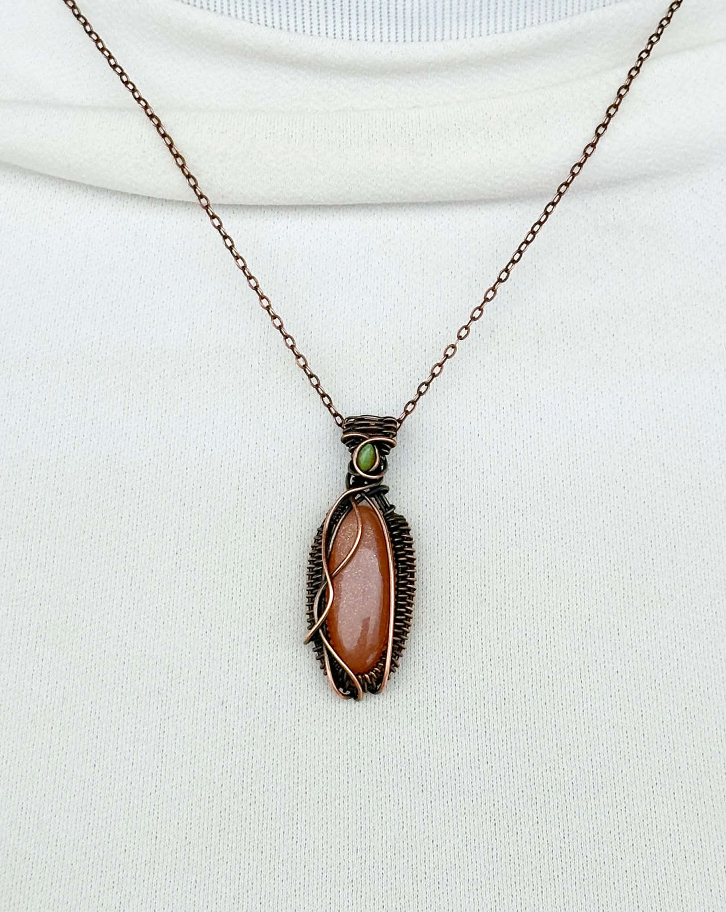 Peach Moonstone & Opal Accent Crystal Copper Pendant