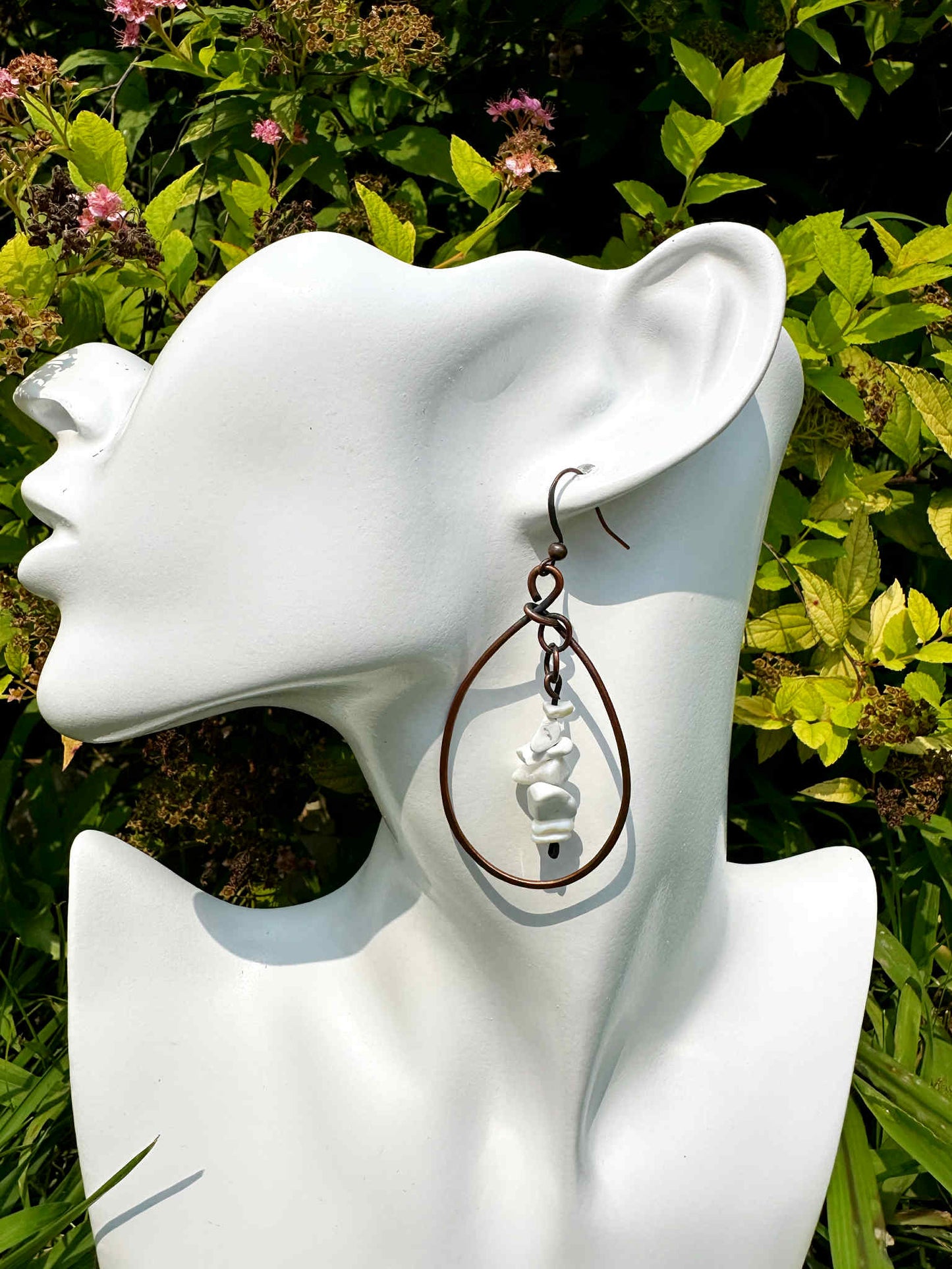 White Howlite Crystal Copper Hoops