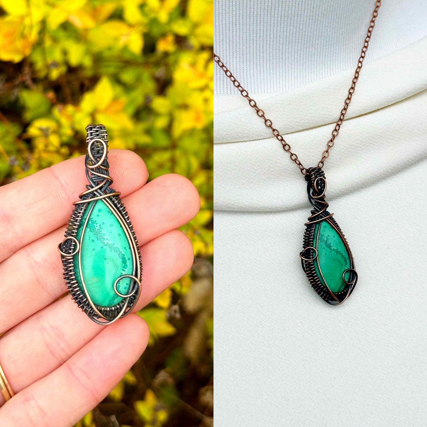 Malachite Crystal Copper Pendant