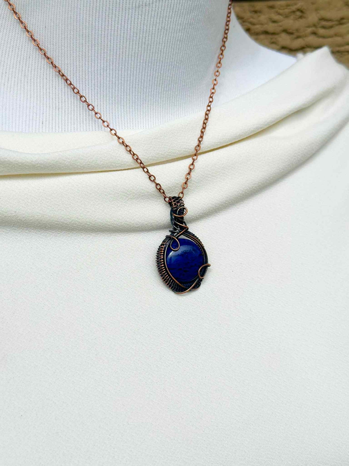 Blue Cherry Quartz Crystal Copper Pendant
