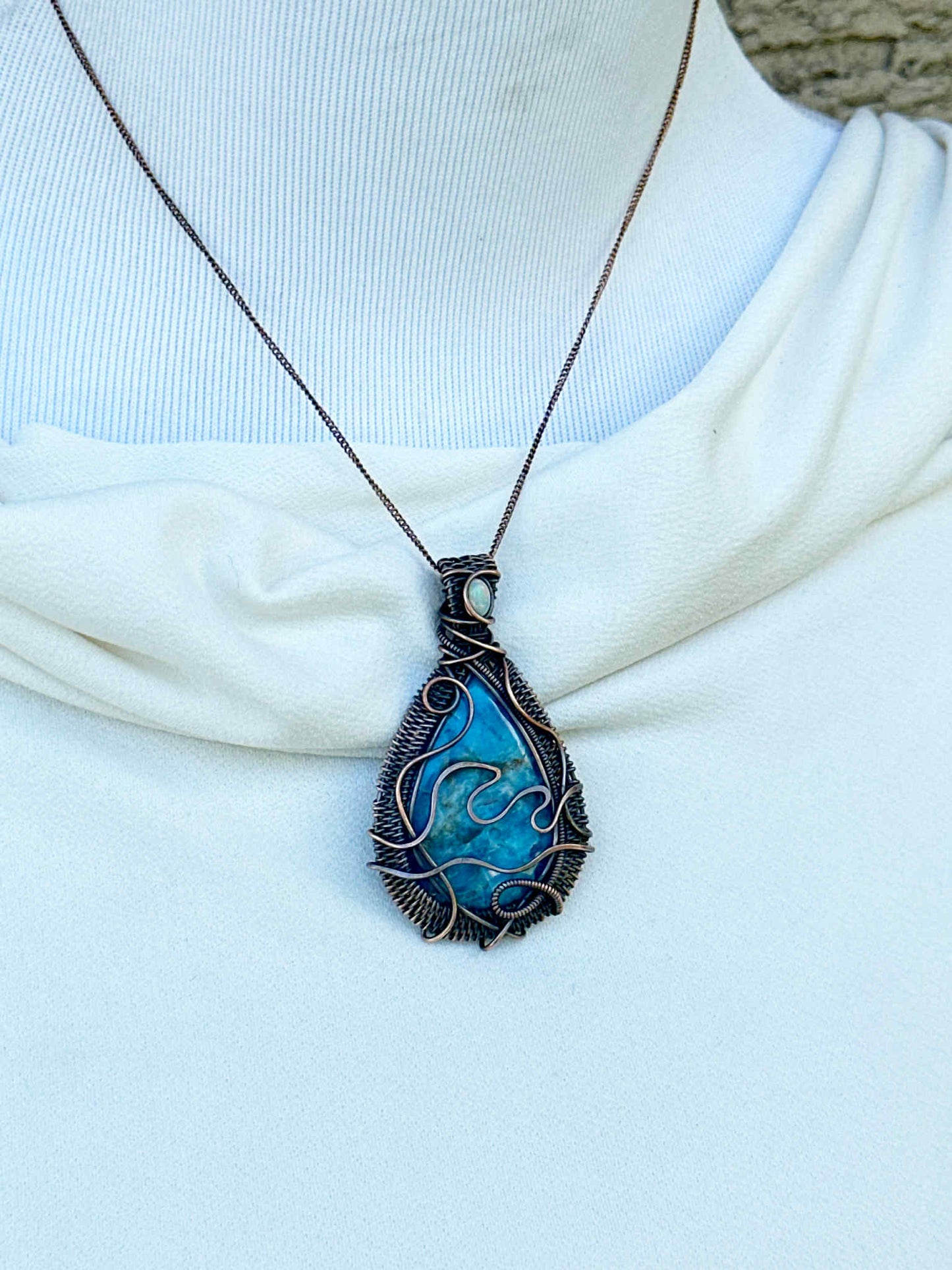 Wave Apatite Crystal Copper Pendant