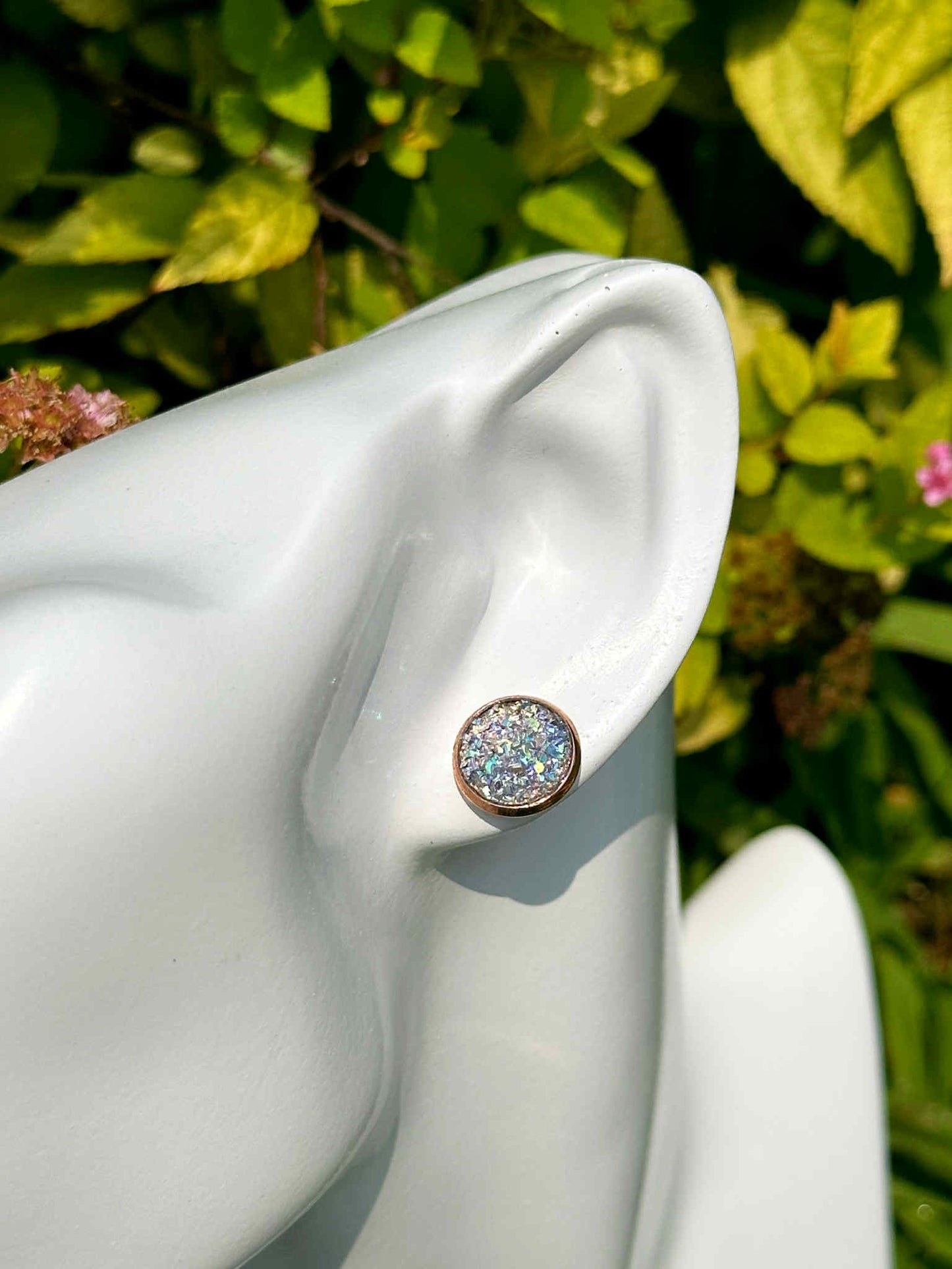 Silver Druzy Crystal Copper Earrings
