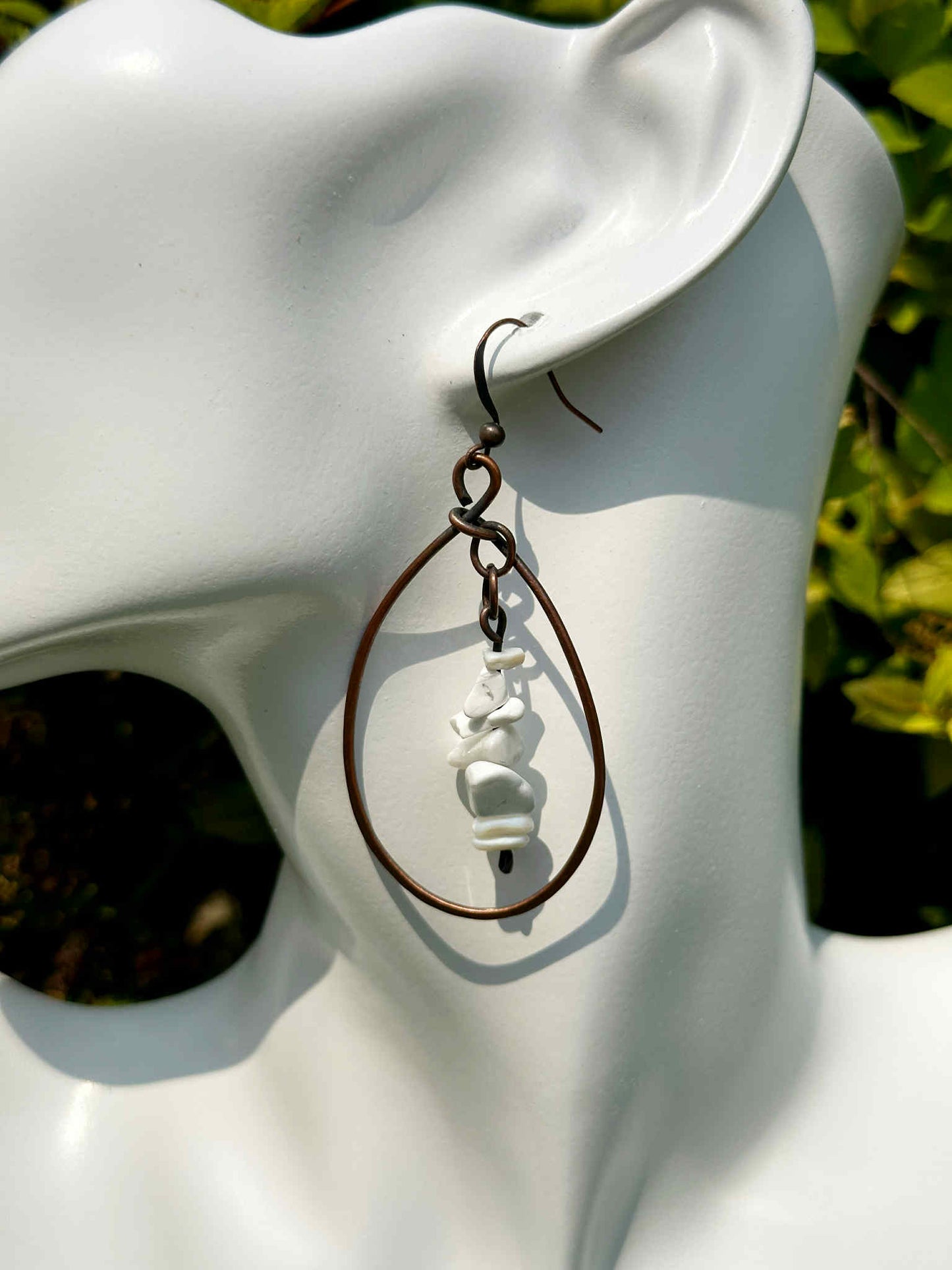 White Howlite Crystal Copper Hoops