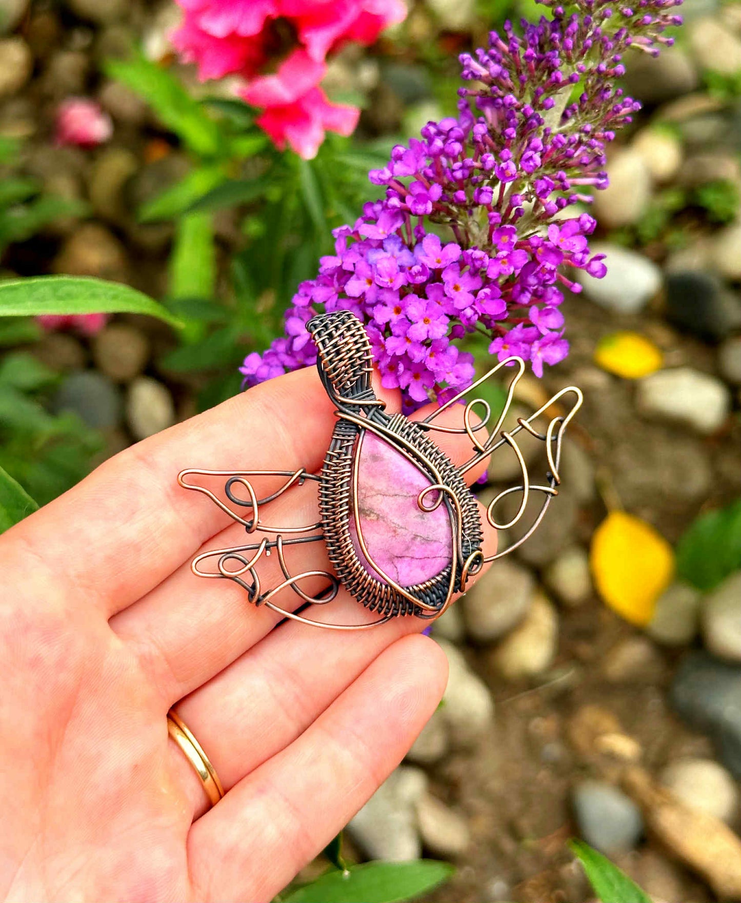 Lotus Cobalt Calcite Crystal Copper Pendant