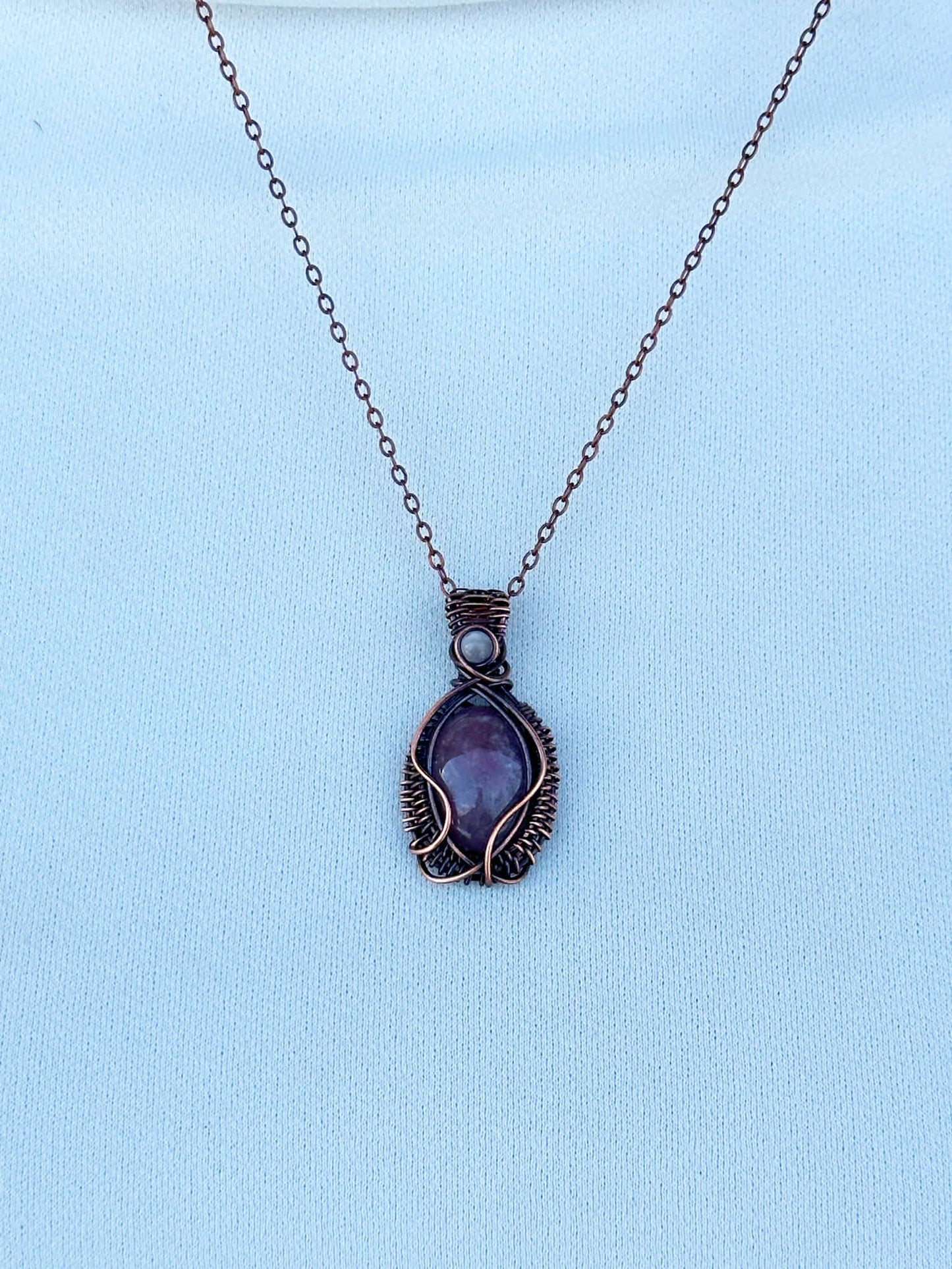 Mini Strawberry Quartz & Clear Quartz Accent Crystal Copper Pendant