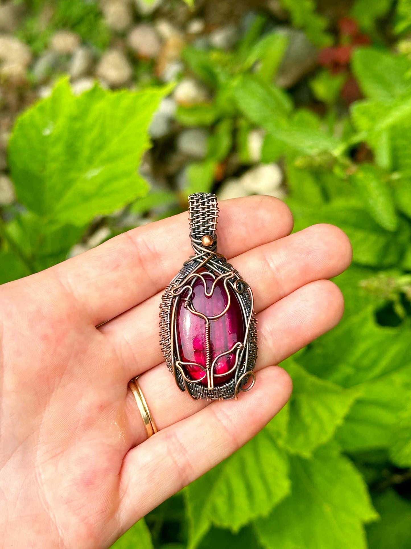 Rose Pink Labradorite Crystal Copper Pendant