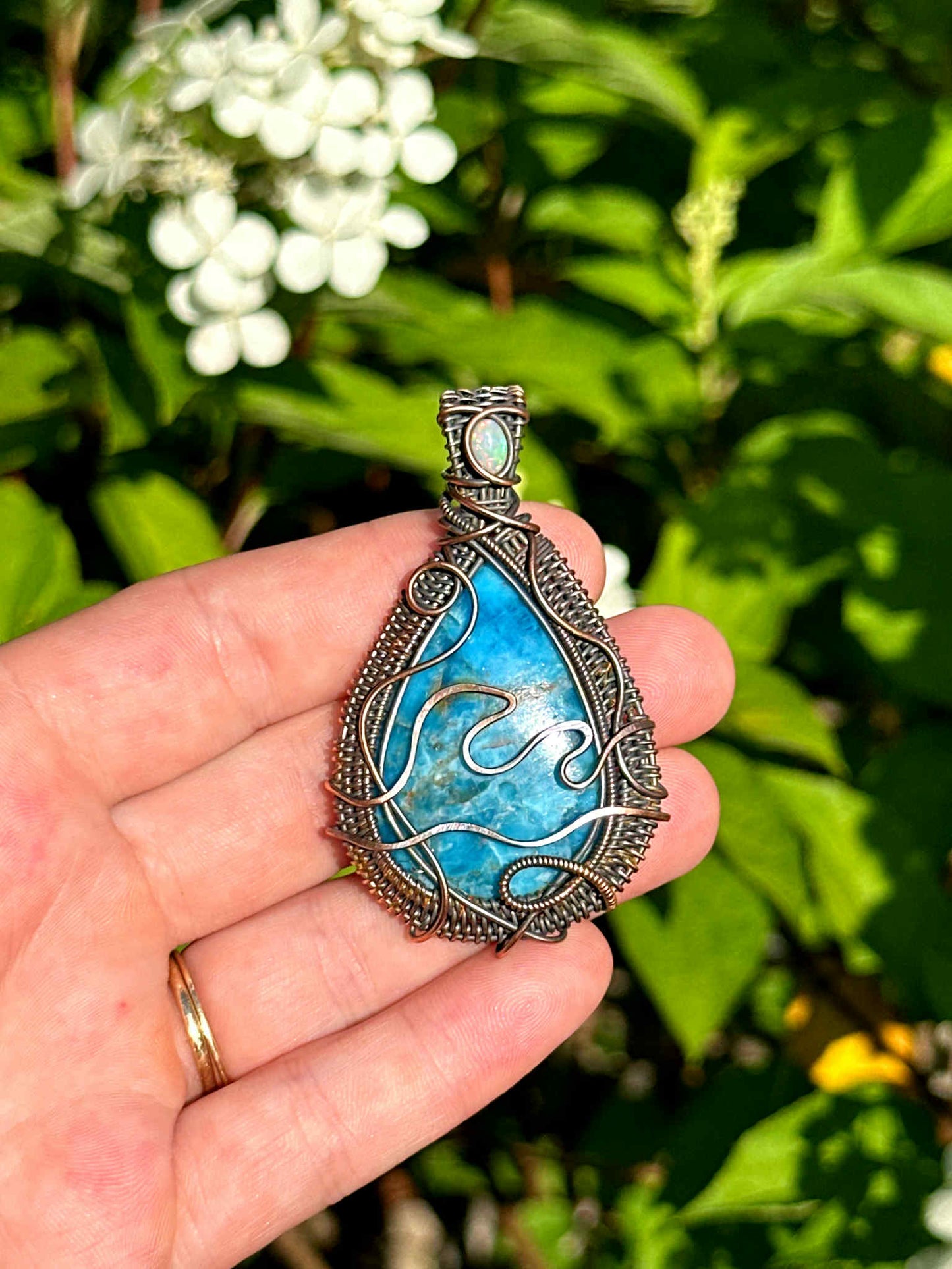 Wave Apatite Crystal Copper Pendant