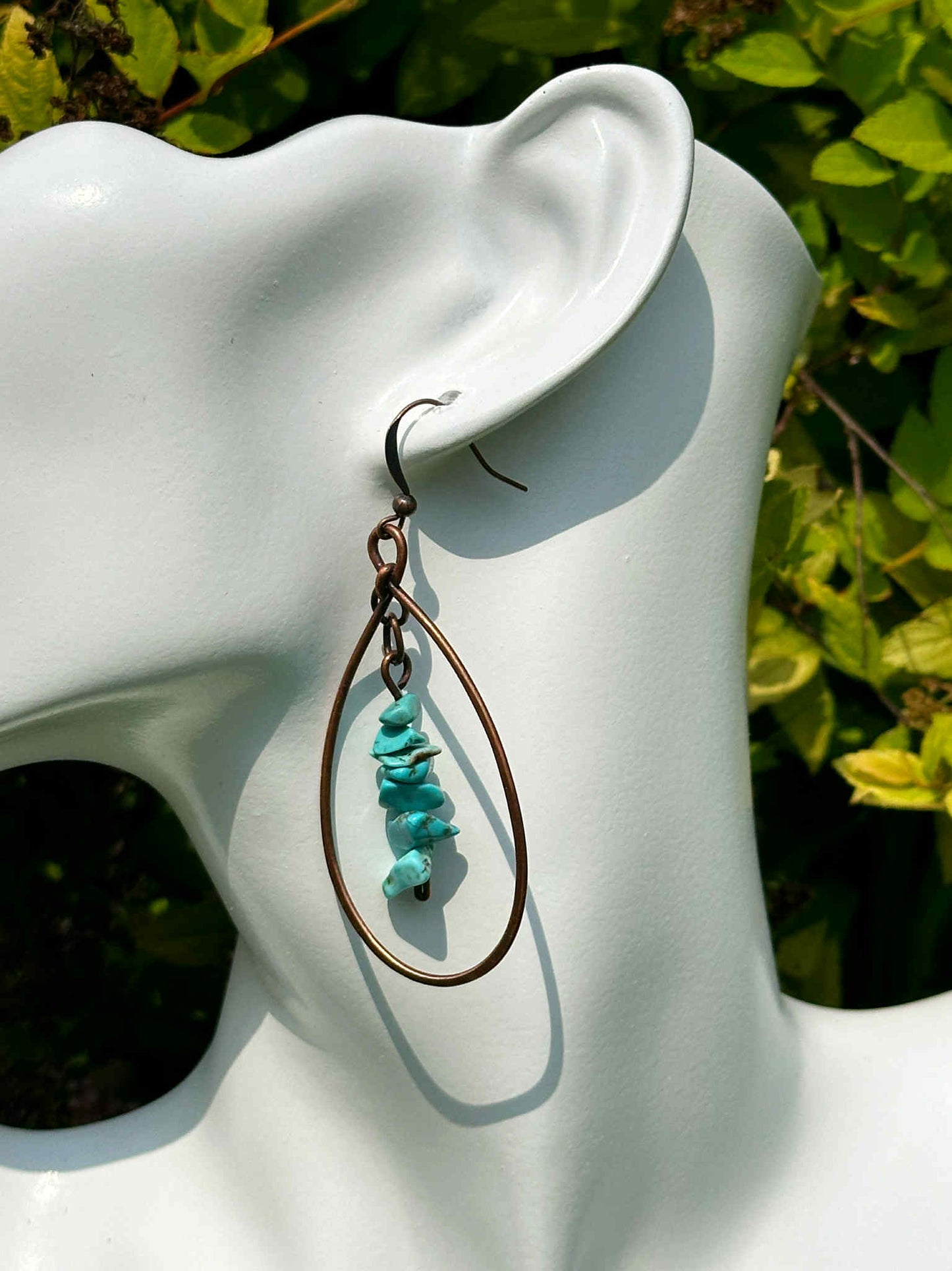 Turquoise Crystal Copper Hoops