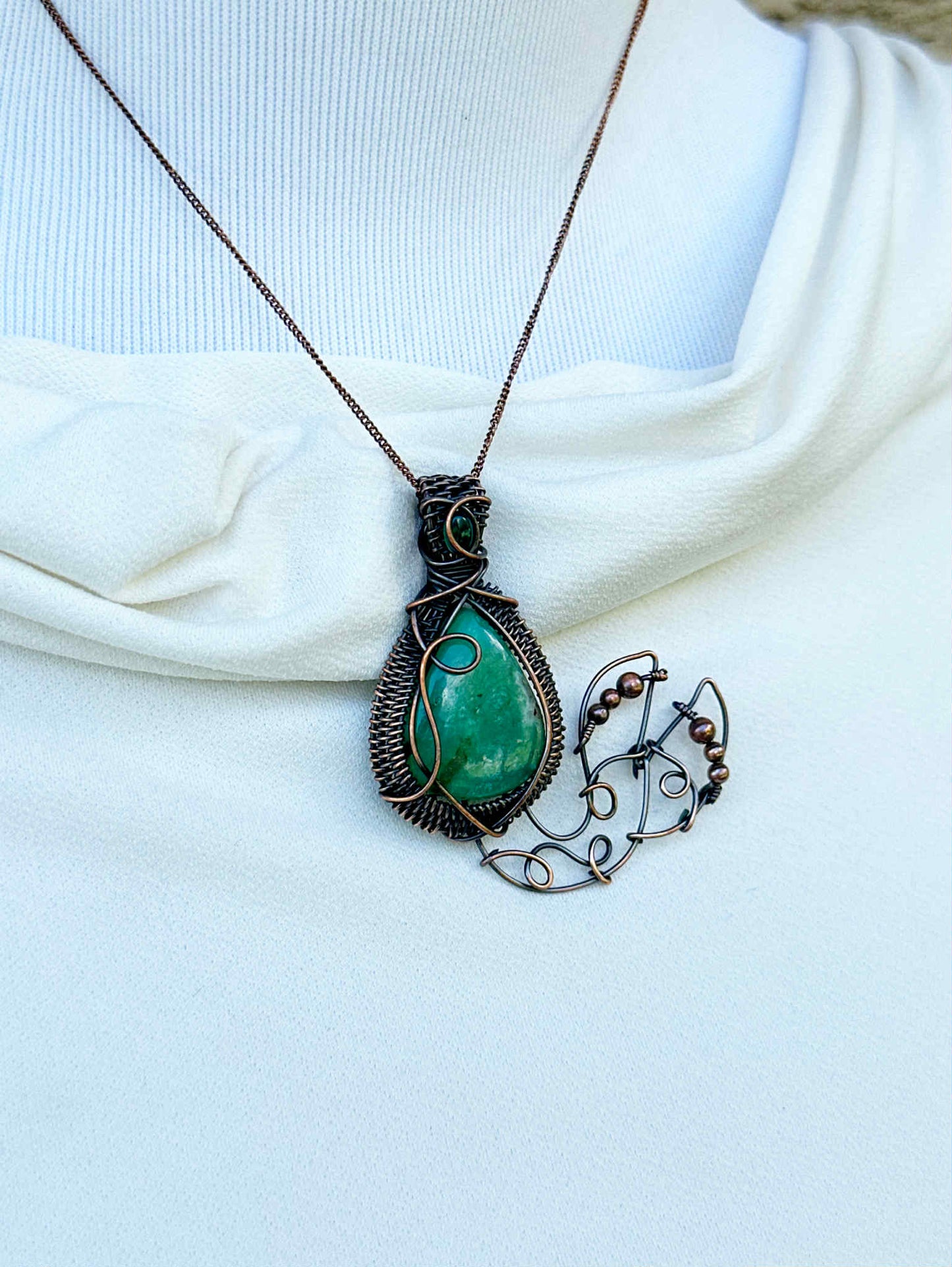 Mermaid Double Chrysoprase & Emerald Crystal Copper Pendant