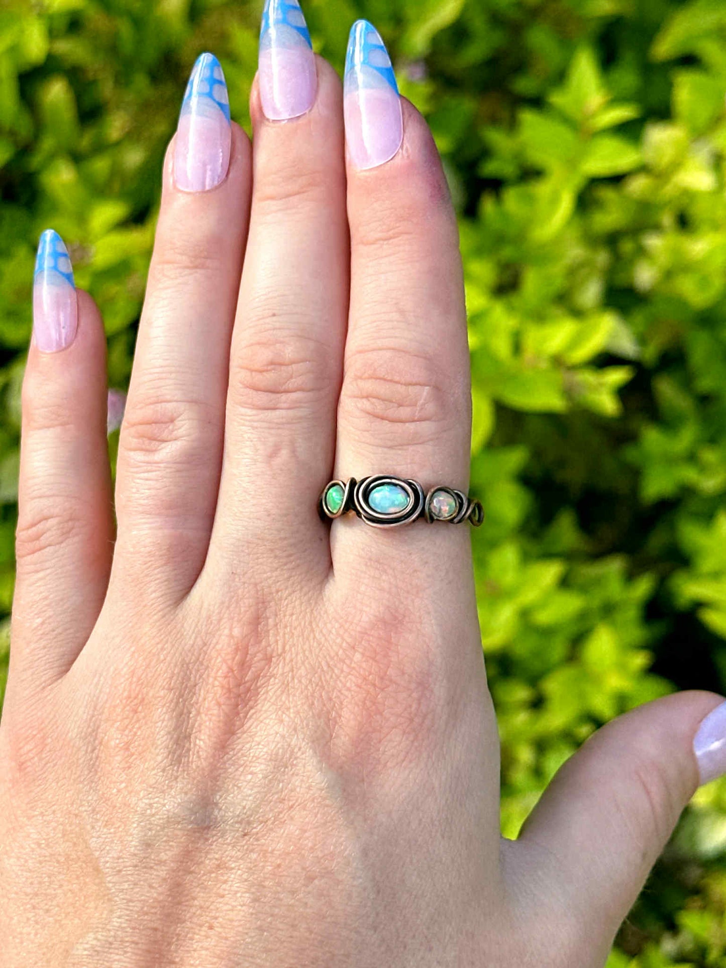 Triple Opal Aqua Mist Copper Ring *Size 7.5*