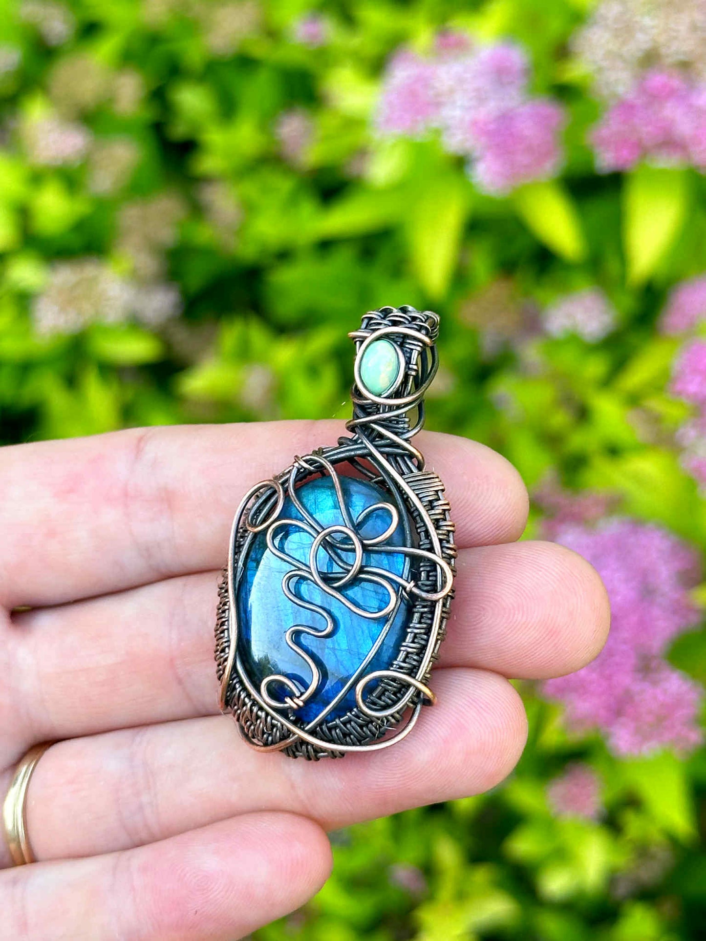 Dragon Fly Labradorite Crystal Copper Pendant