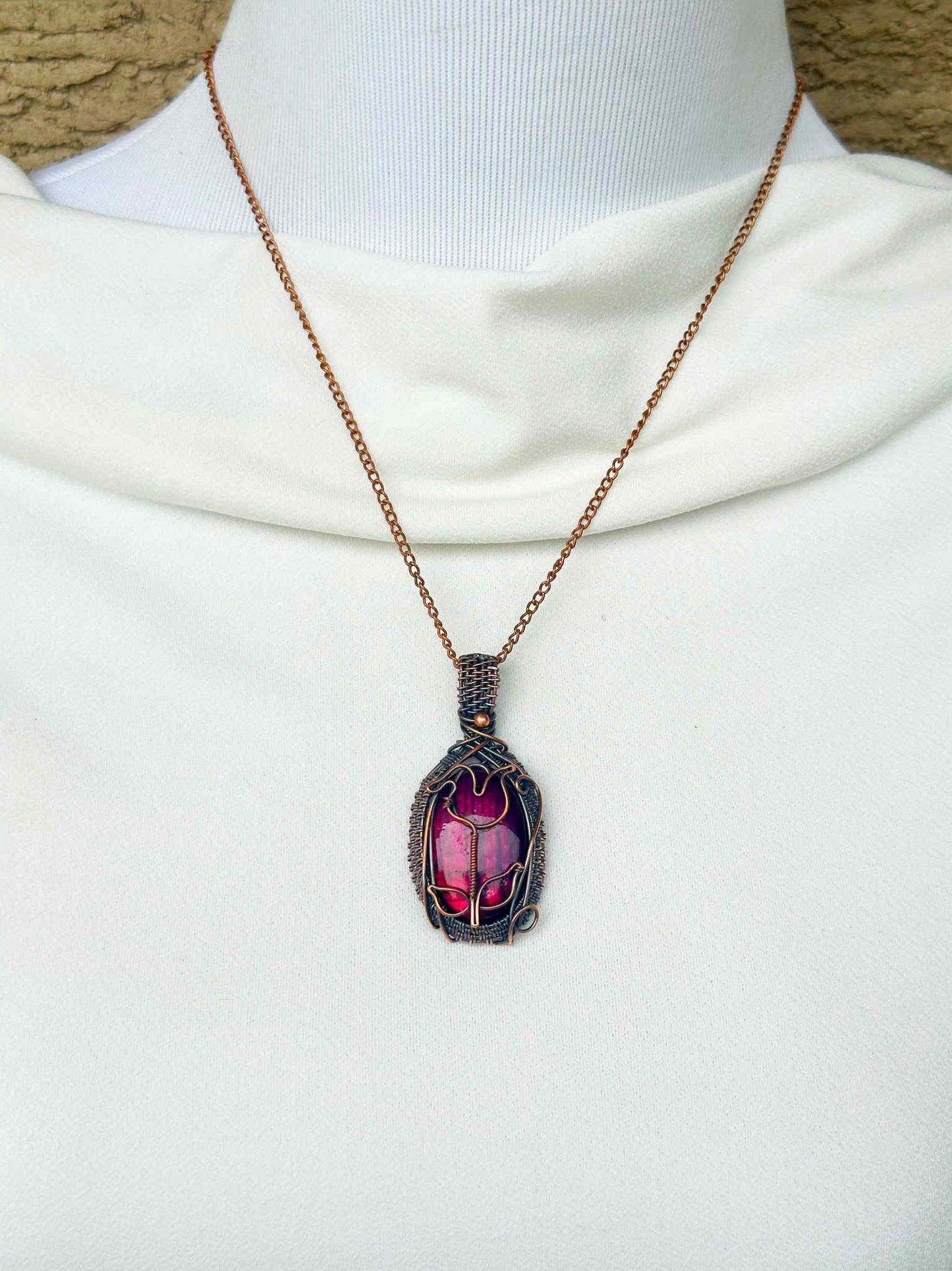 Rose Pink Labradorite Crystal Copper Pendant