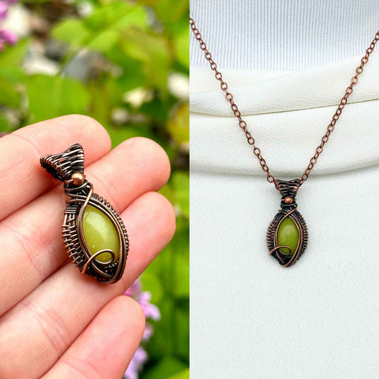 Mini Green Agate Crystal Copper Pendant