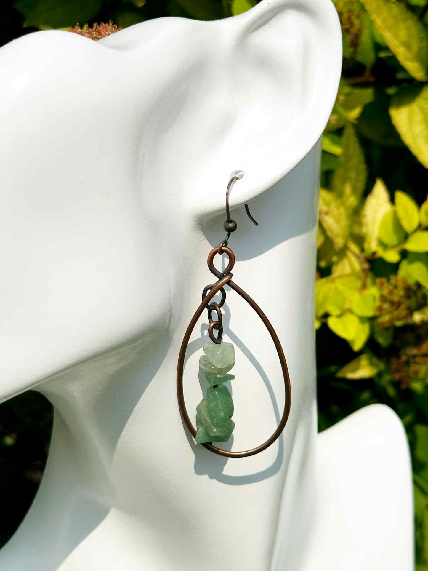 Green Chalcedony Crystal Copper Hoops