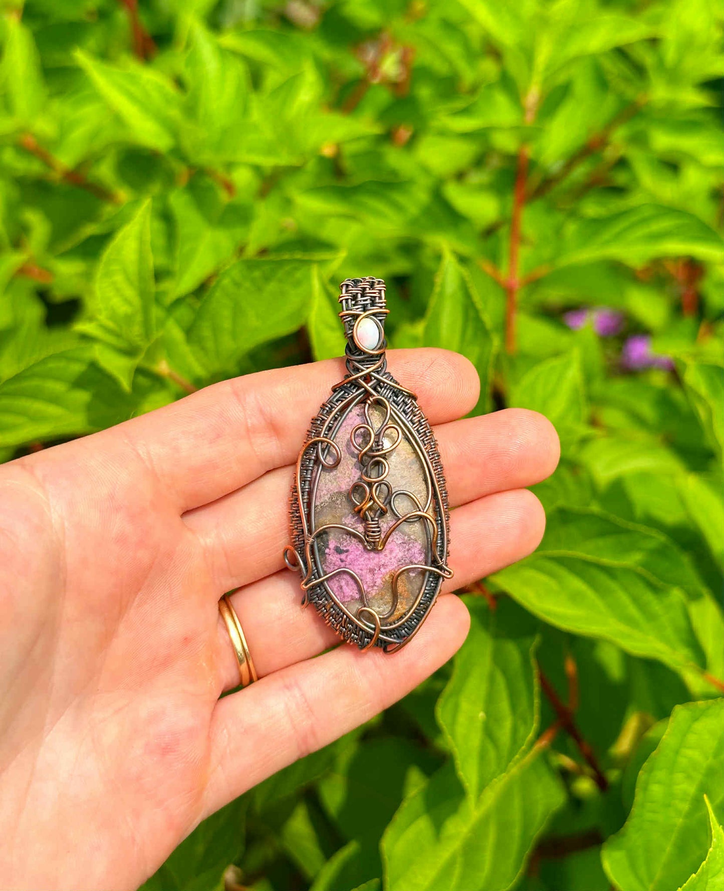 Lavender Cobalt Calcite Crystal Copper Pendant