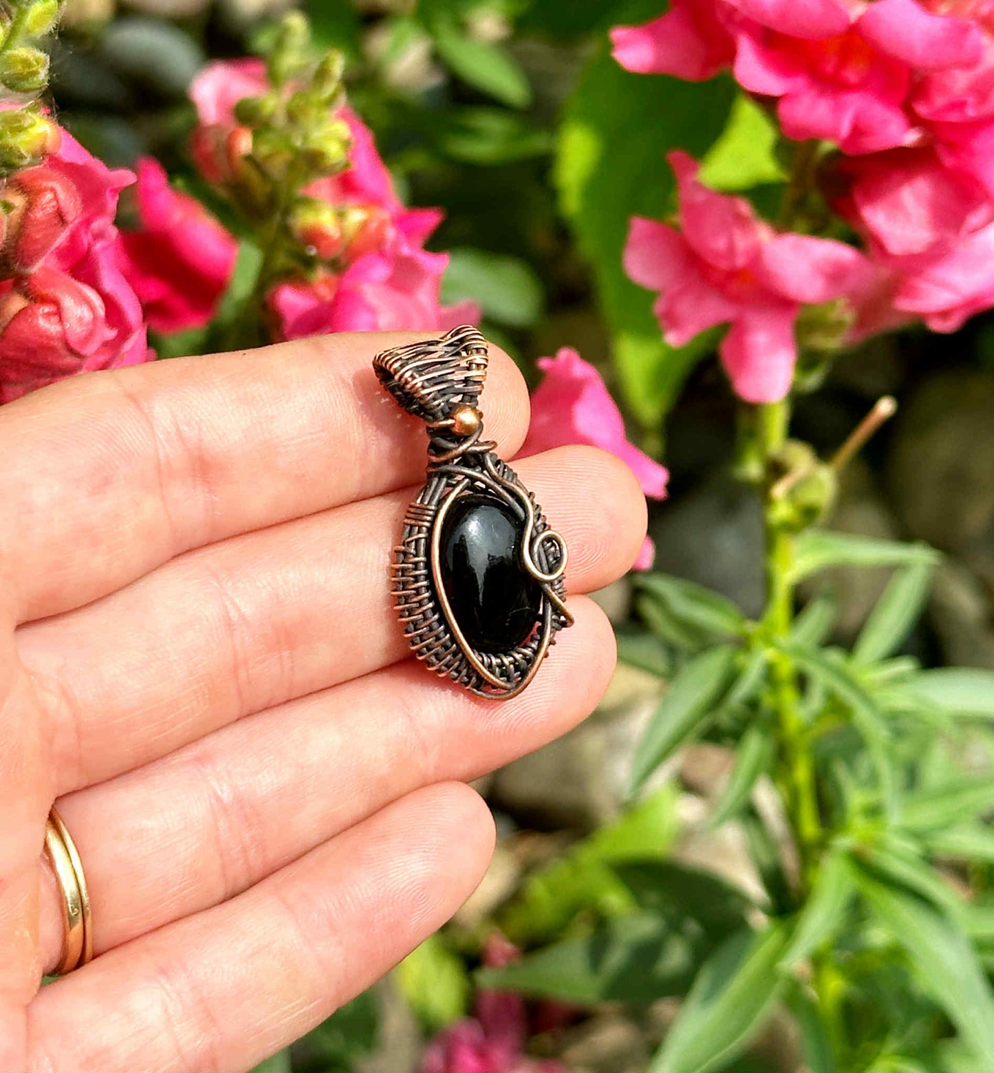 Mini Black Onyx Crystal Copper Pendant