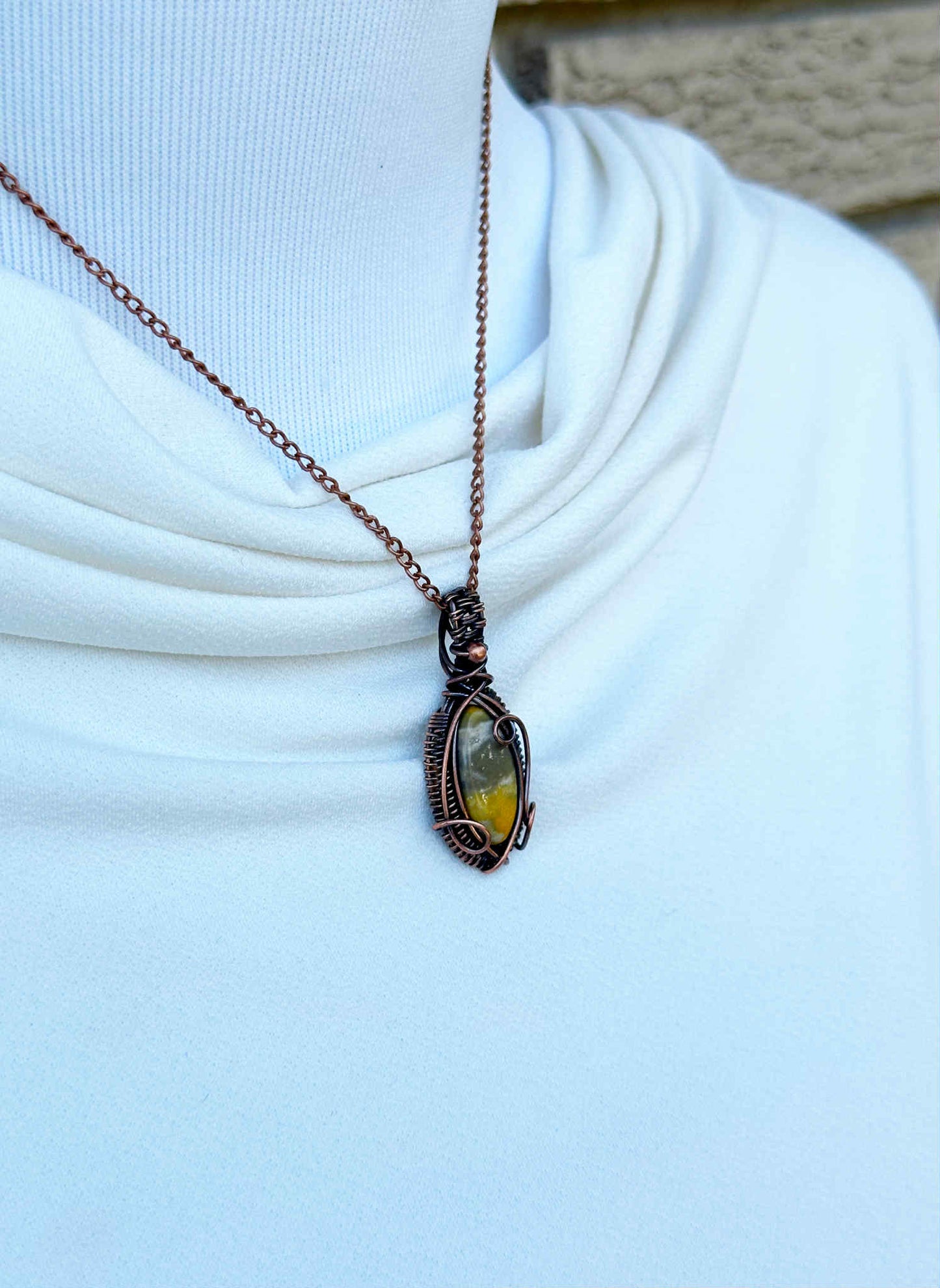 Mini Bumble Bee Jasper Crystal Copper Pendant