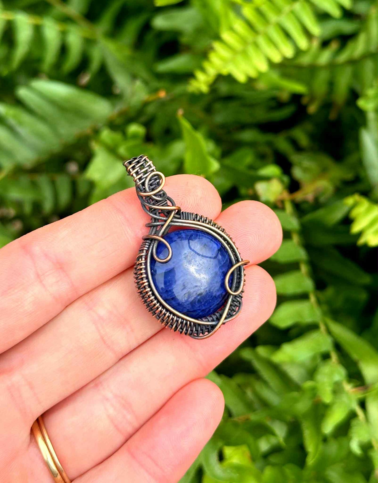 Blue Cherry Quartz Crystal Copper Pendant
