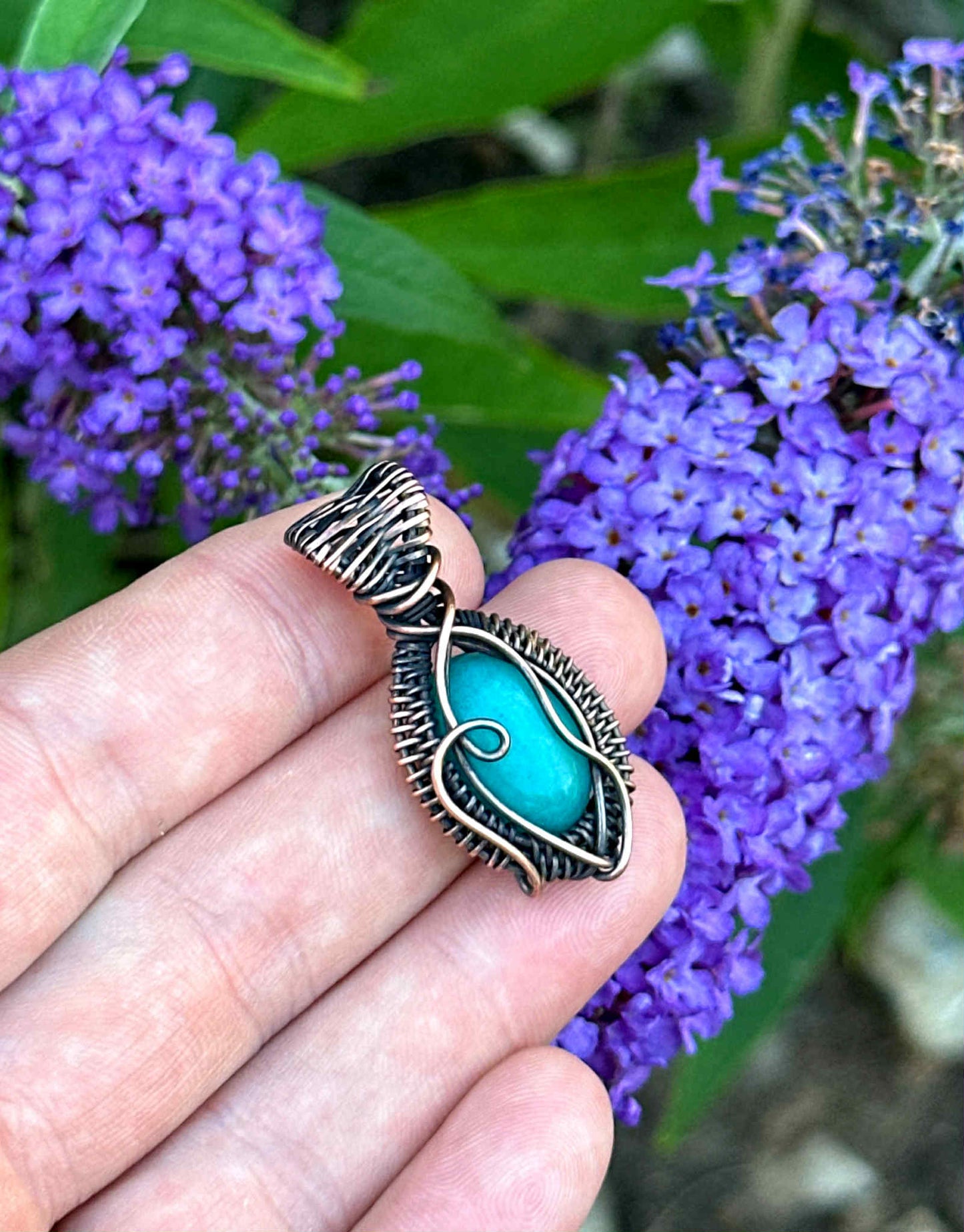 Mini Aquamarine Crystal Copper Pendant