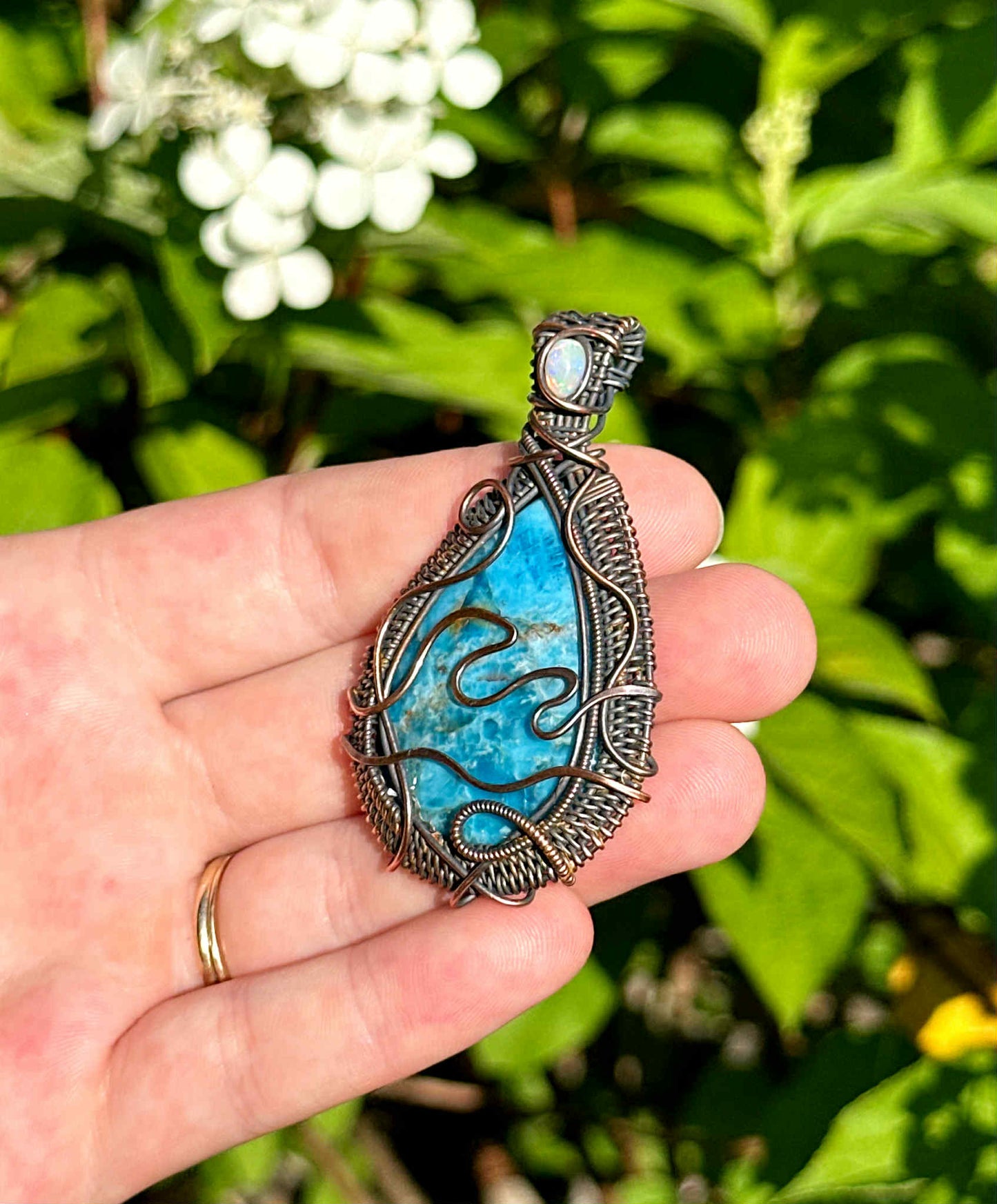 Wave Apatite Crystal Copper Pendant