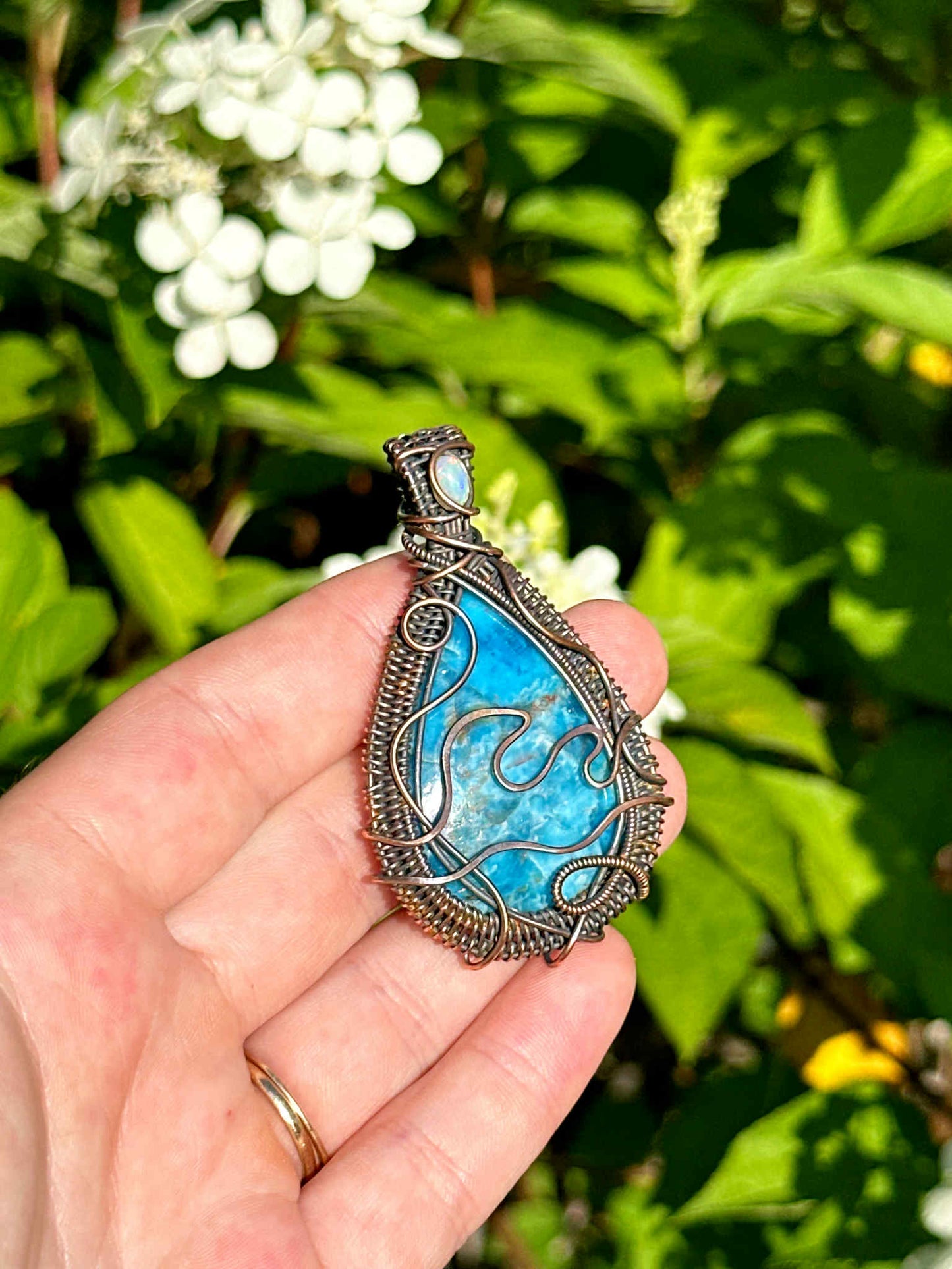 Wave Apatite Crystal Copper Pendant