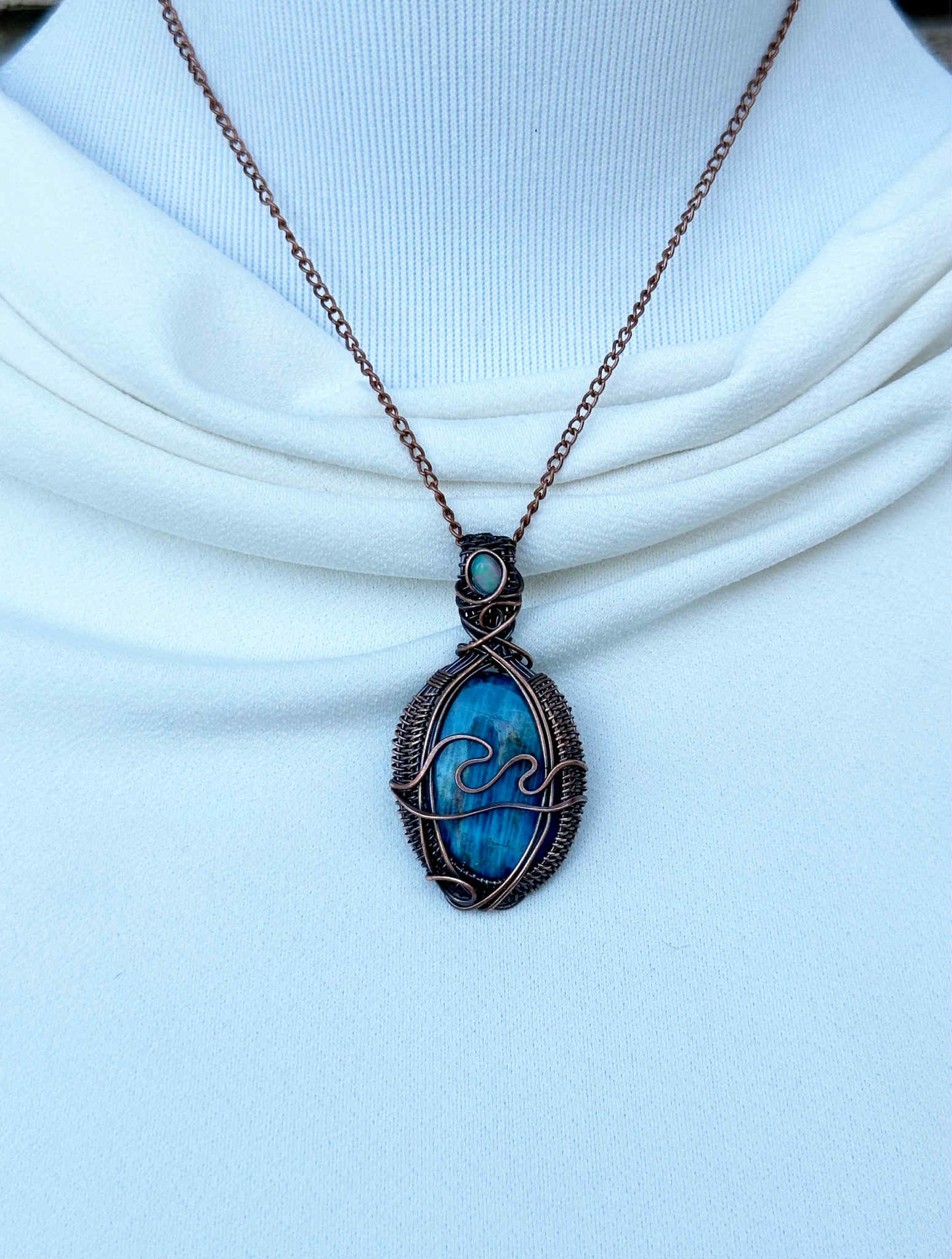 Wave Apatite Crystal Copper Pendant