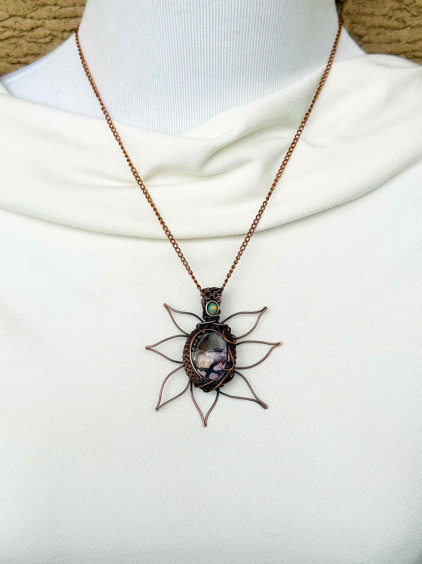 Sunflower Ametrine & Opal Crystal Copper Pendant