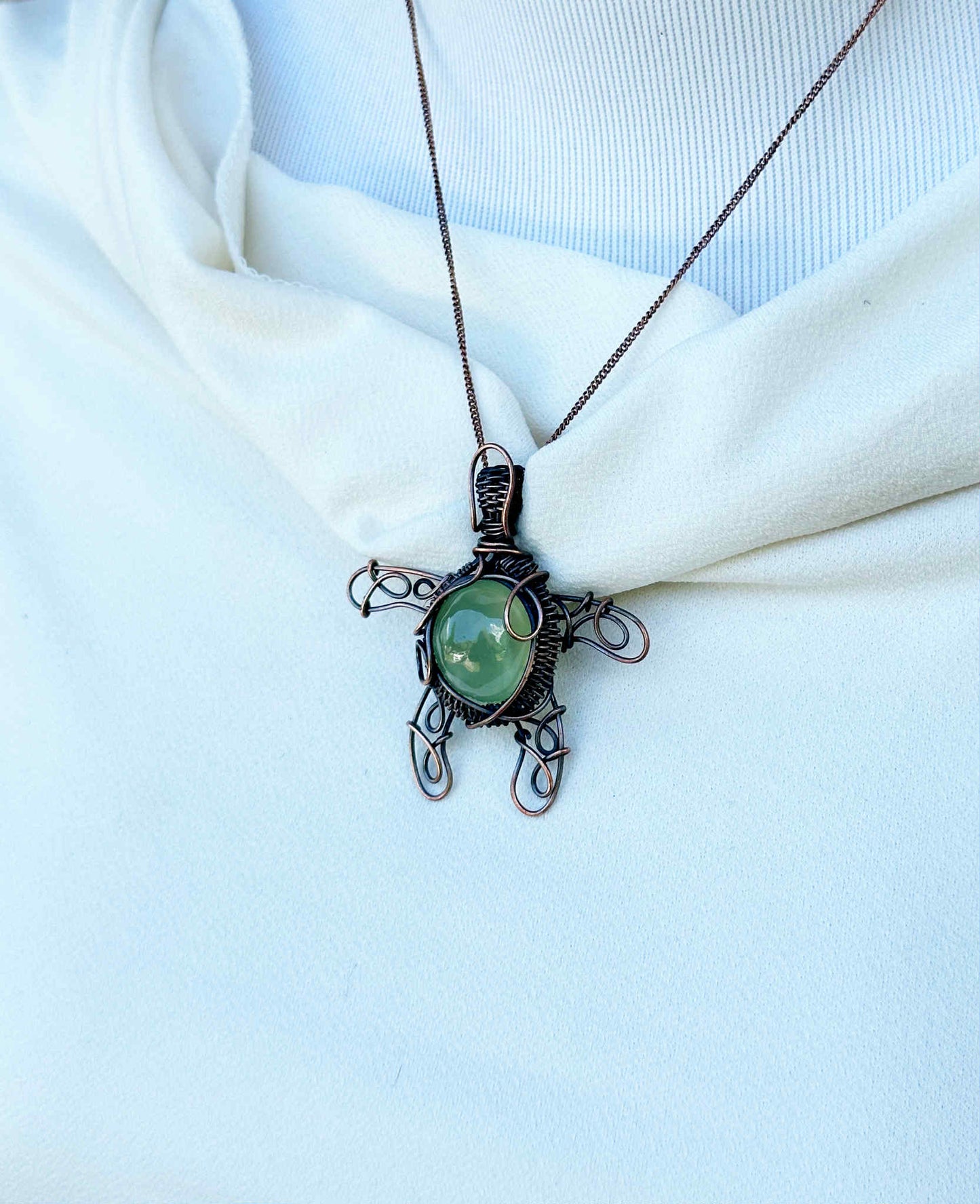 Turtle Prehnite Crystal Copper Pendant