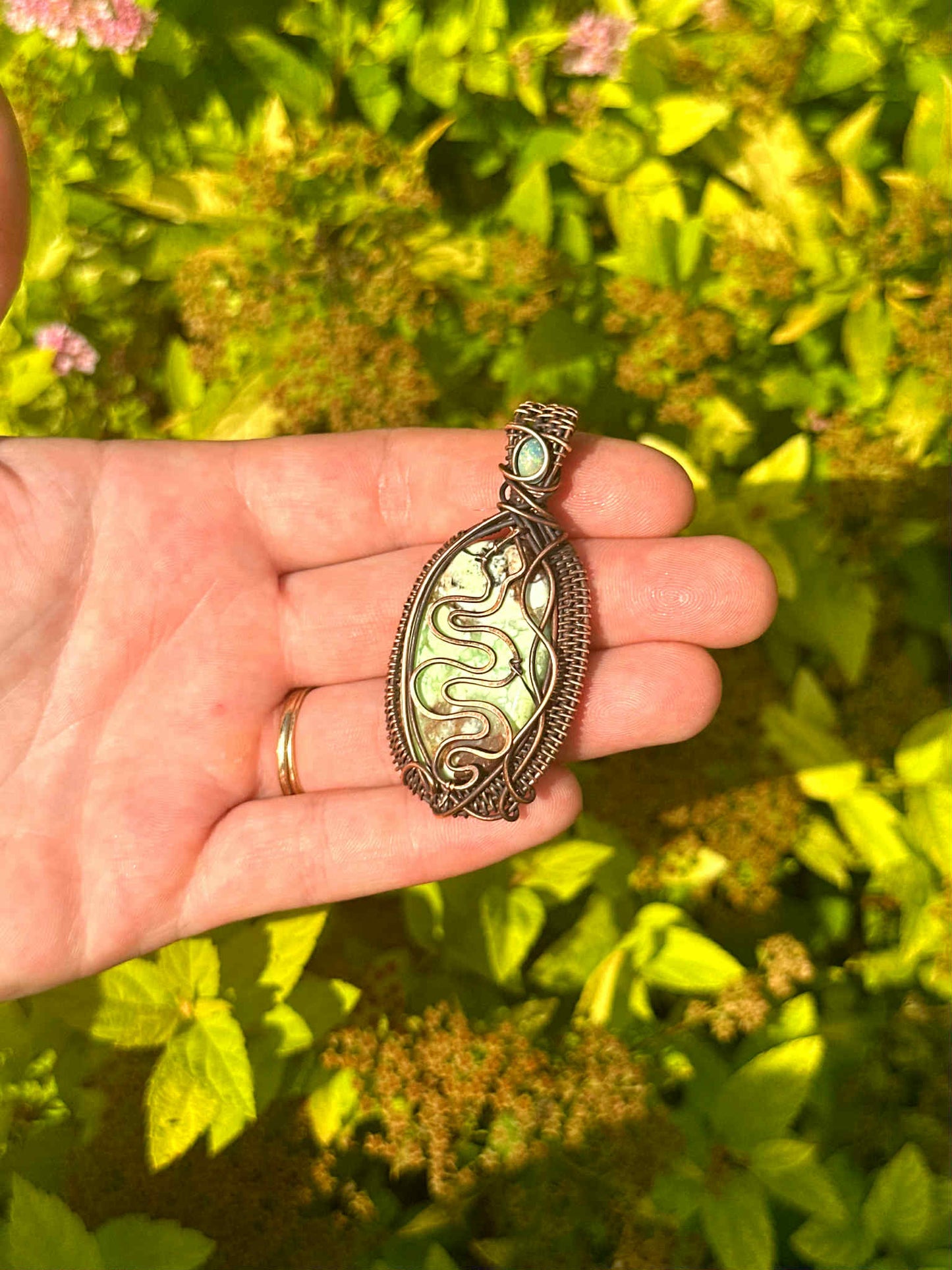 Serpent Chrysoprase & Opal Crystal Copper Pendant