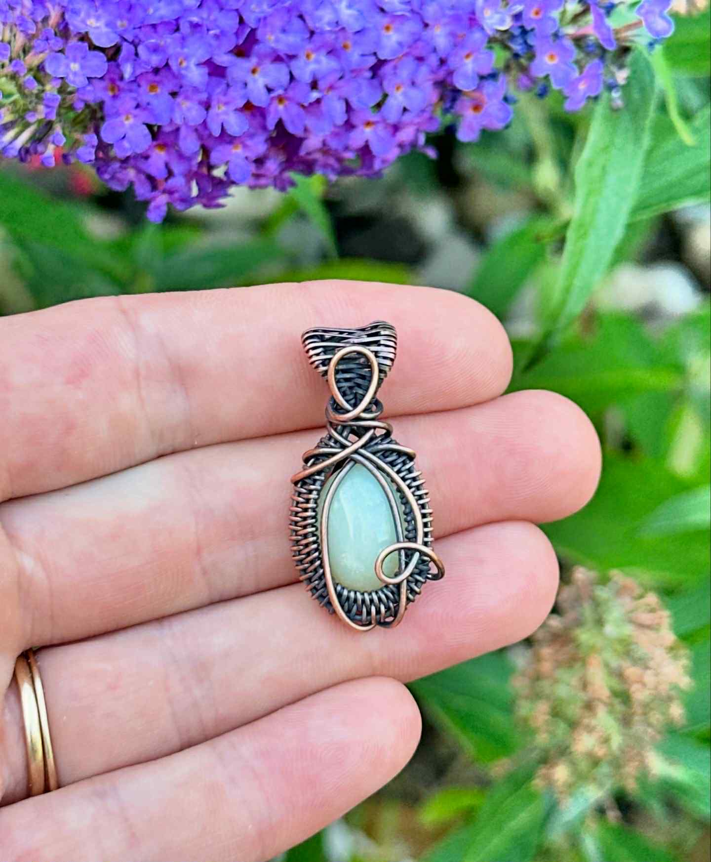 Mini Amazonite Crystal Copper Pendant