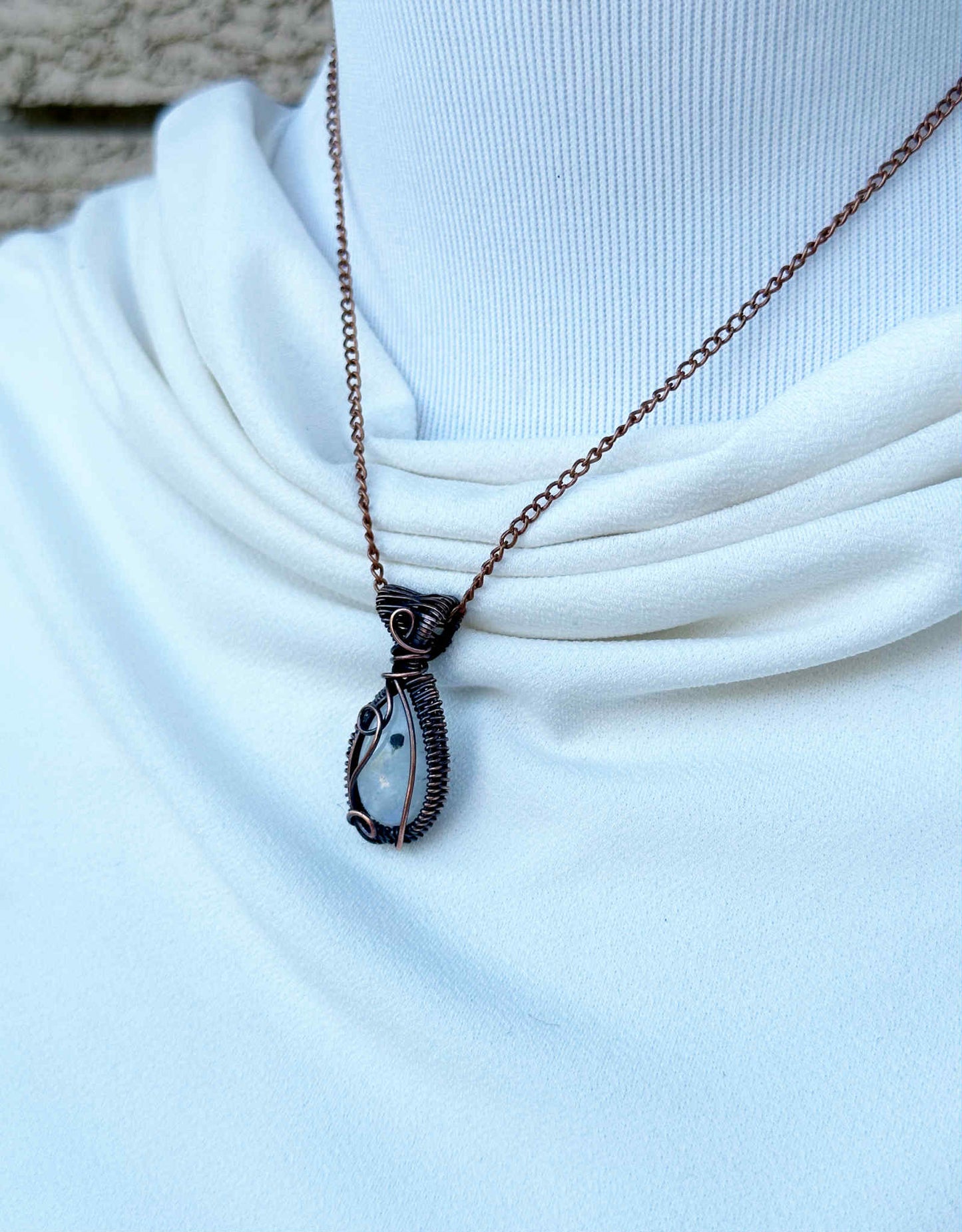 Mini Rainbow Moonstone Crystal Copper Pendant