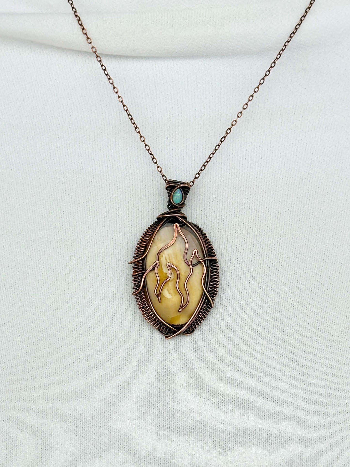 Fire Mookaite Jasper & Opal Accent Crystal Copper Pendant
