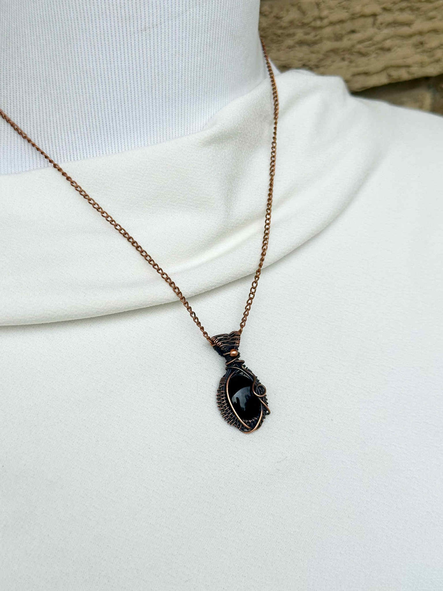 Mini Black Onyx Crystal Copper Pendant