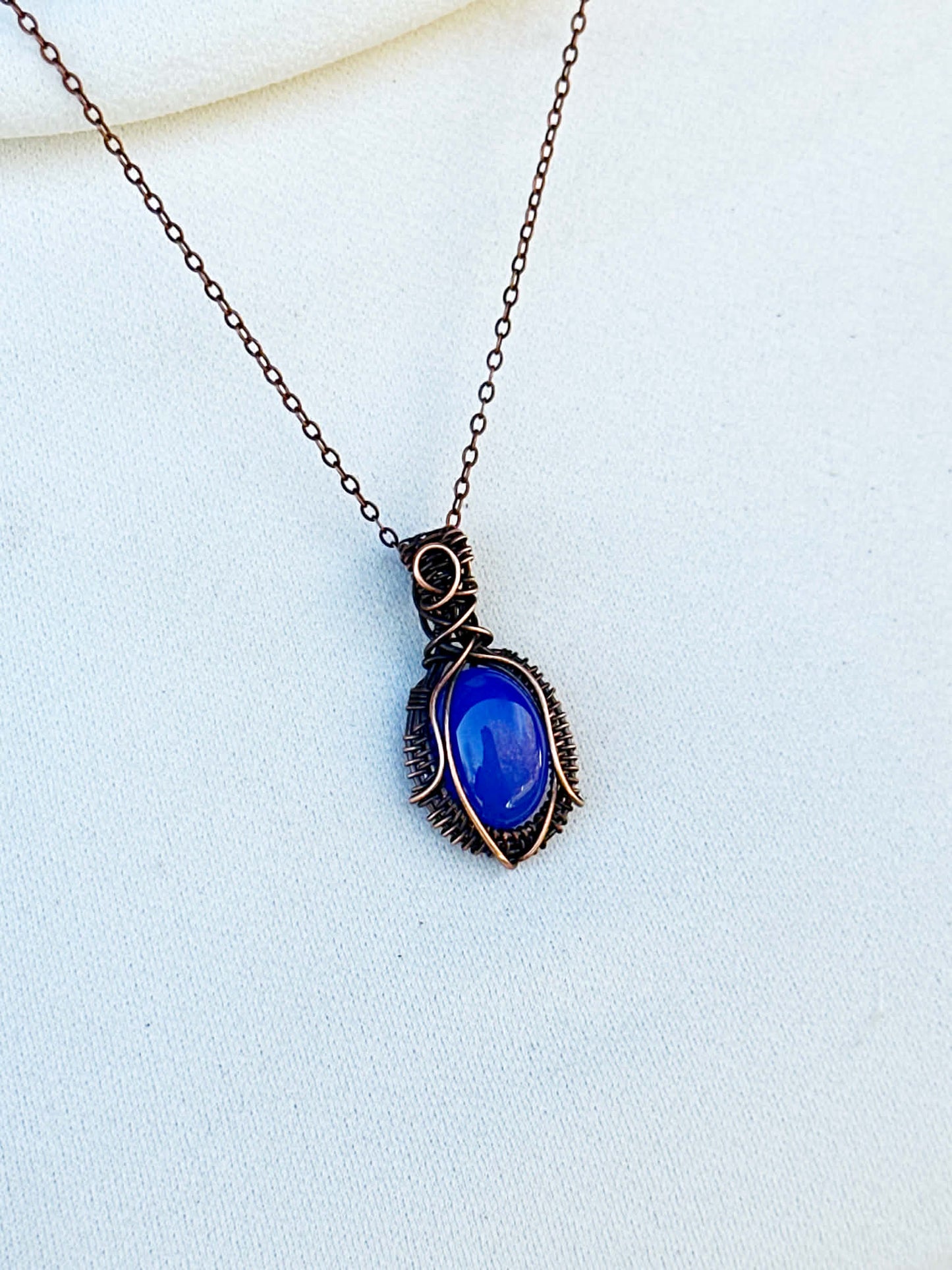 Mini Blue Agate Crystal Copper Pendant