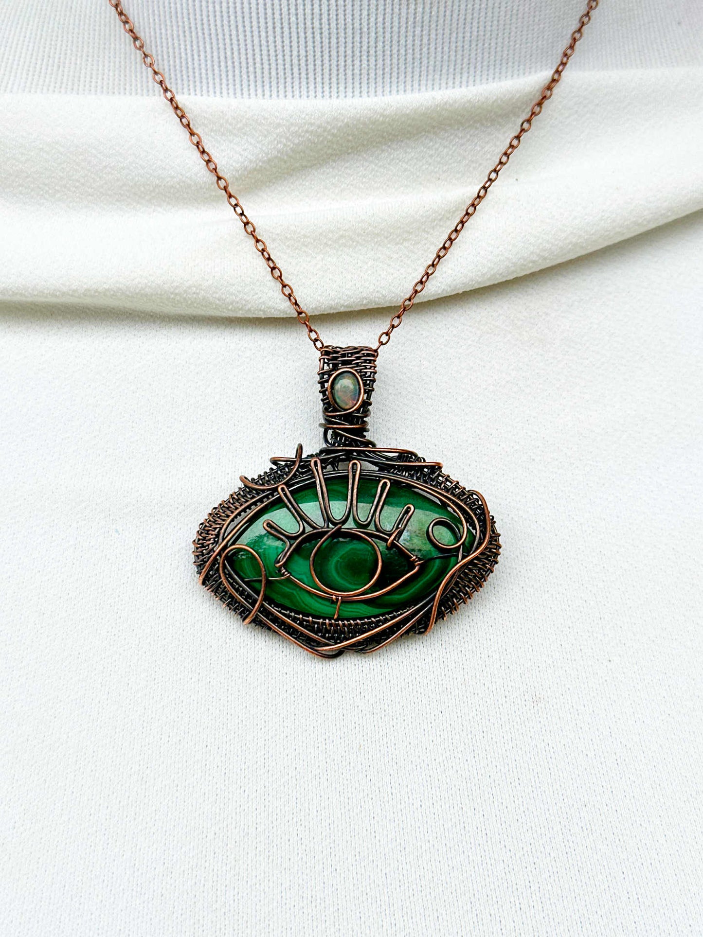 Evil Eye Malachite & Opal Accent Crystal Copper Pendant
