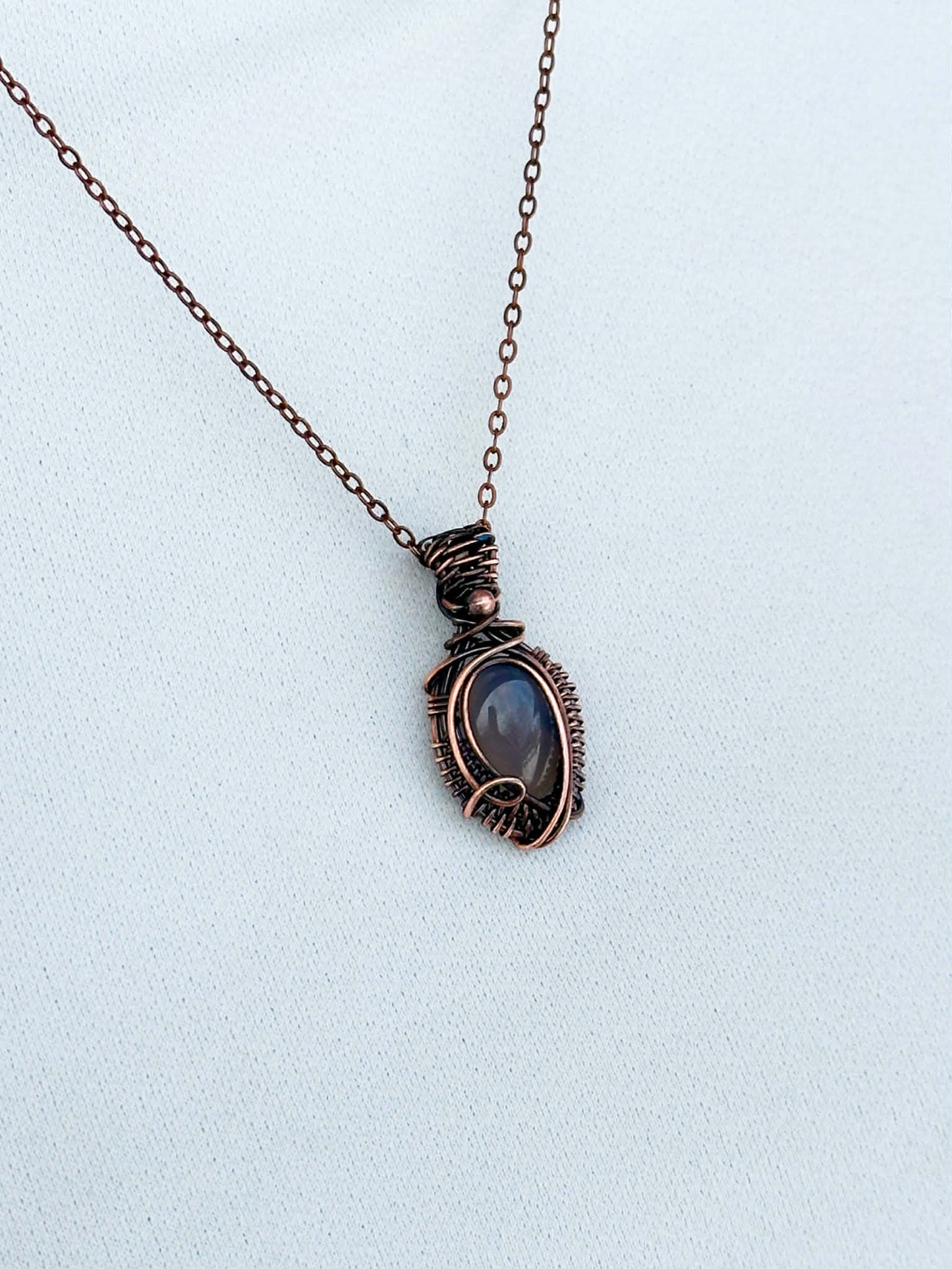 Mini Grey Quartz Crystal Copper Pendant