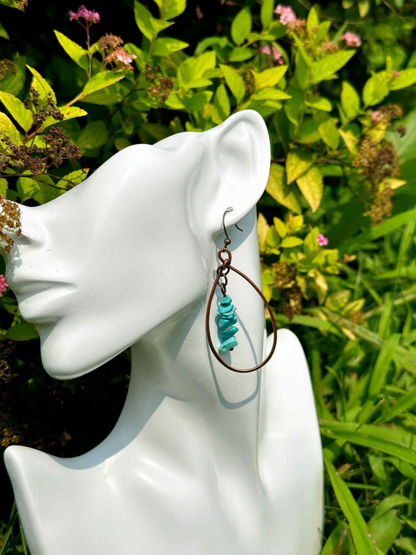 Turquoise Crystal Copper Hoops