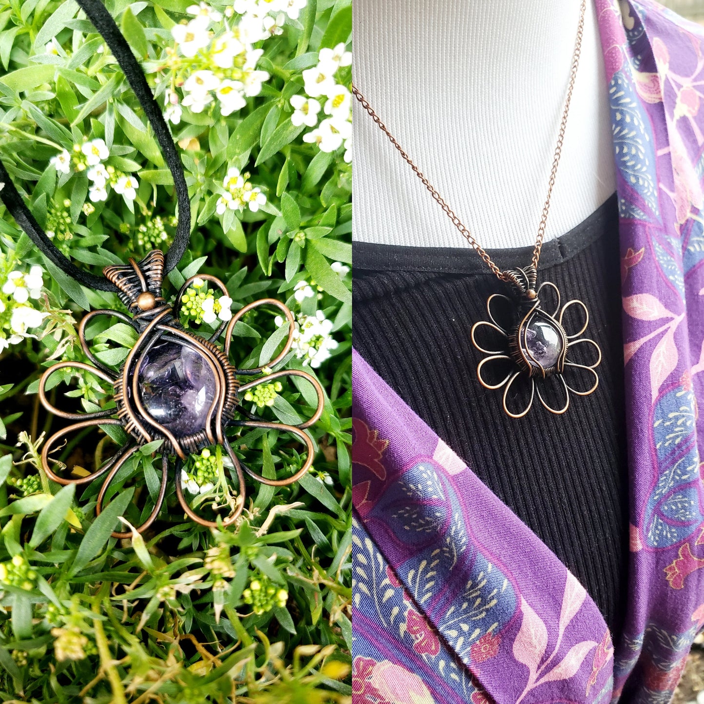 Daisy Amethyst Crystal Copper Pendant