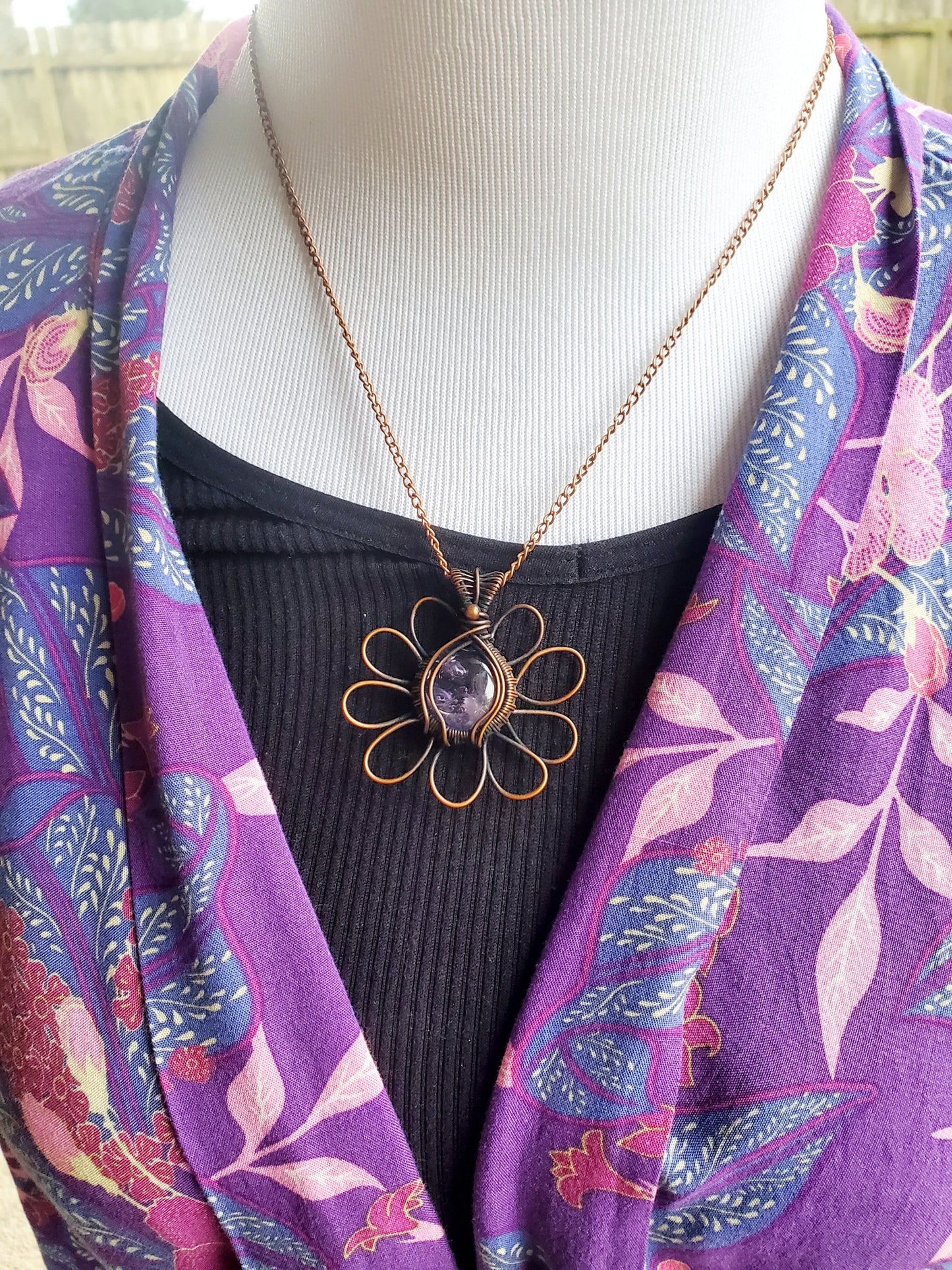 Daisy Amethyst Crystal Copper Pendant