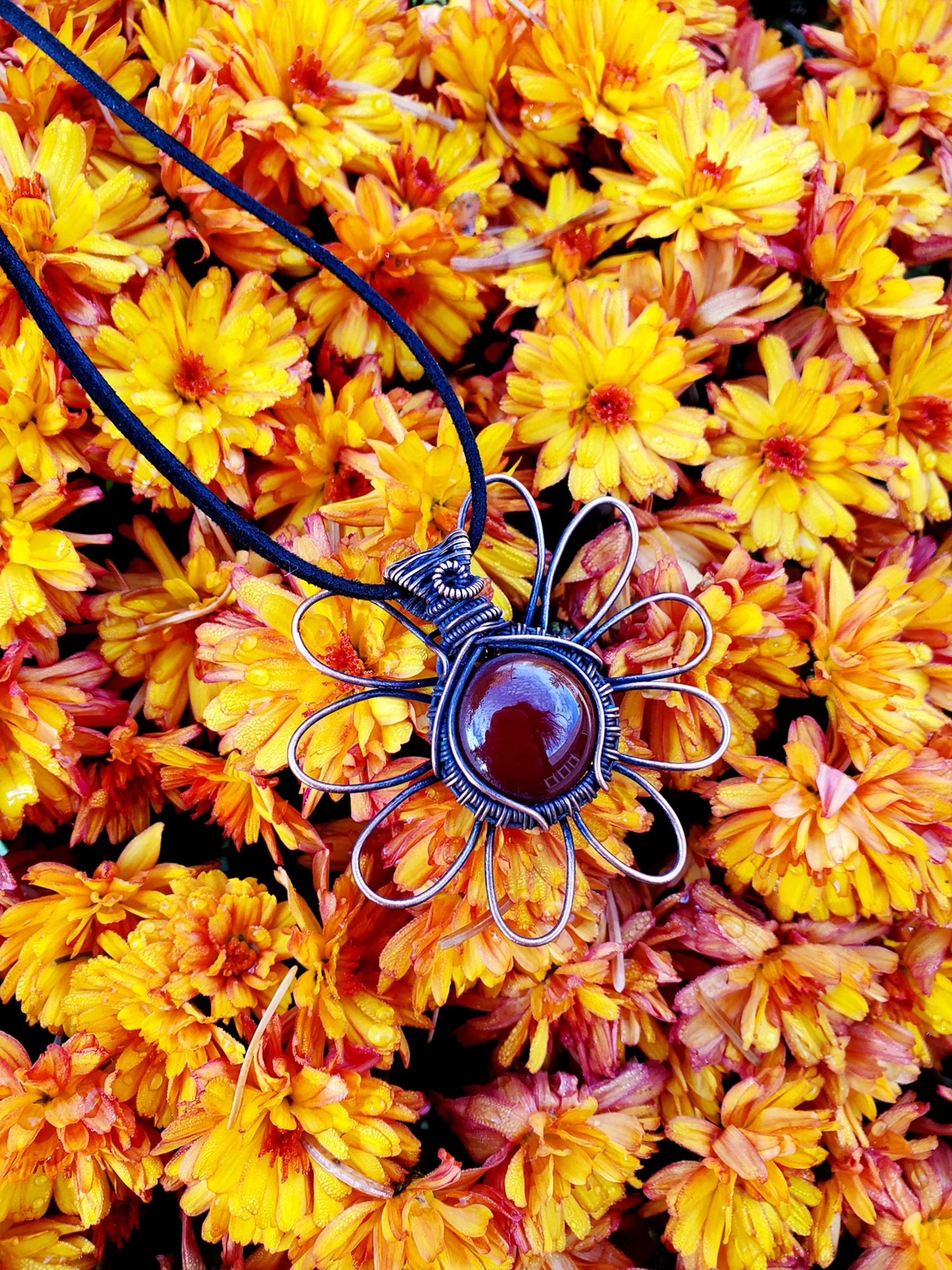 Daisy Red Onyx Crystal Copper Pendant