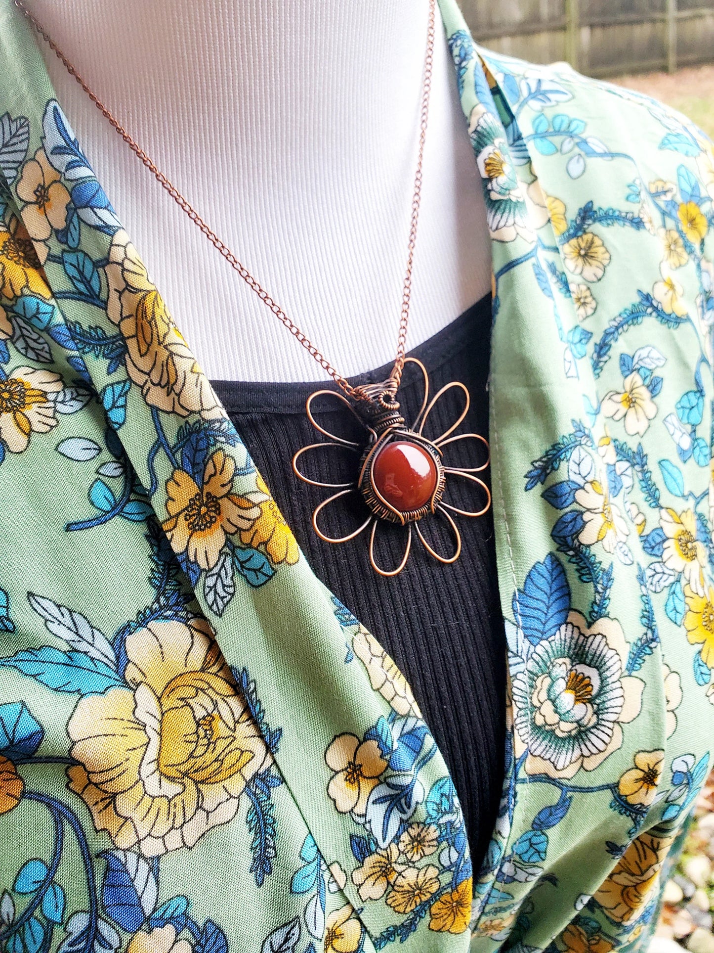 Daisy Red Onyx Crystal Copper Pendant