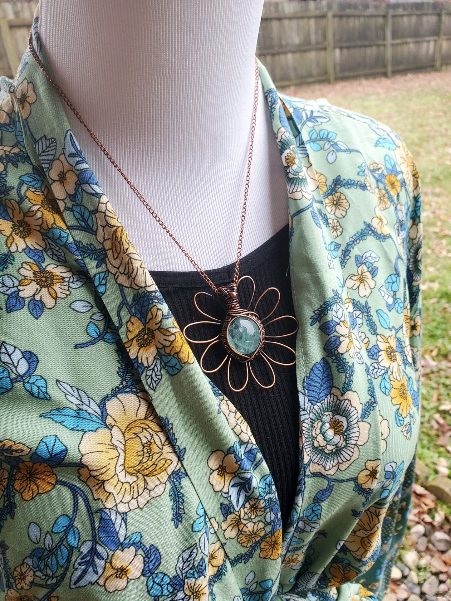 Daisy Green Flourite Crystal Copper Pendant
