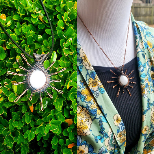 Sun White Jade Crystal Copper Pendant