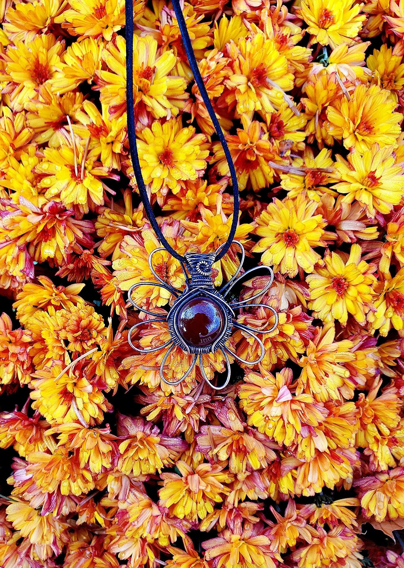 Daisy Red Onyx Crystal Copper Pendant
